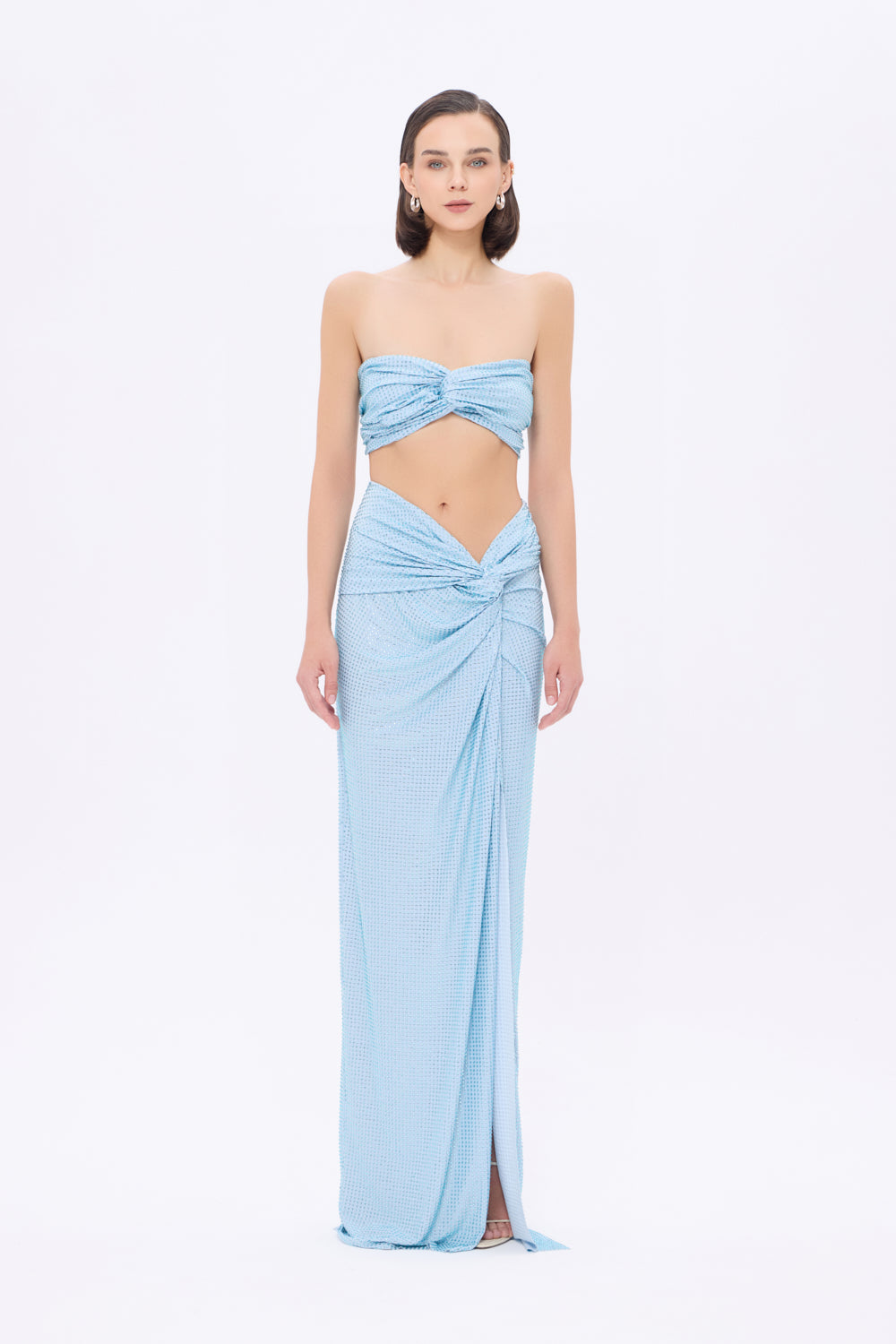 İşleme Kumaş Detaylı Yırtmaçlı Etek Büstiyer Takım - 3006C