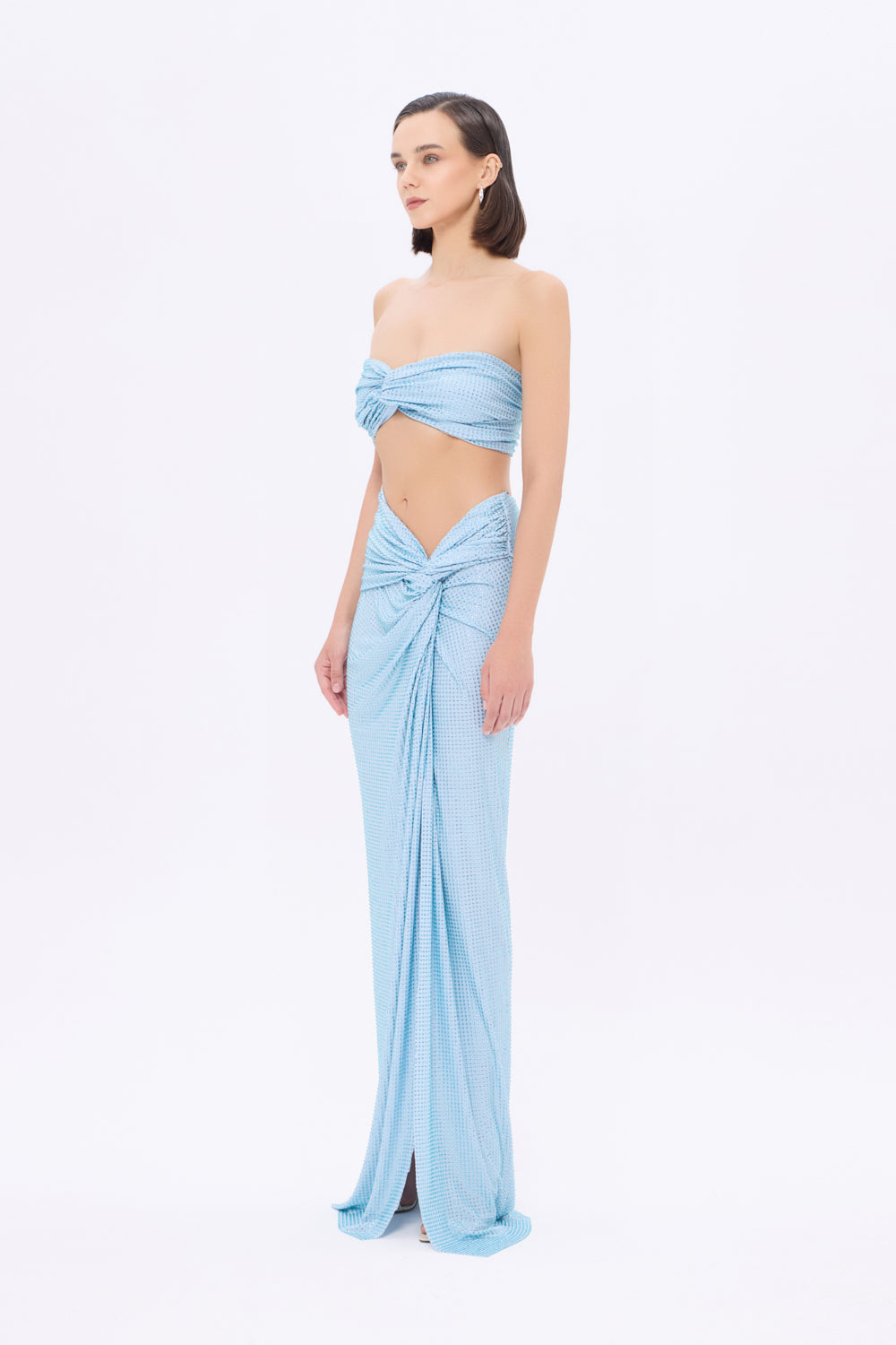 İşleme Kumaş Detaylı Yırtmaçlı Etek Büstiyer Takım - 3006C