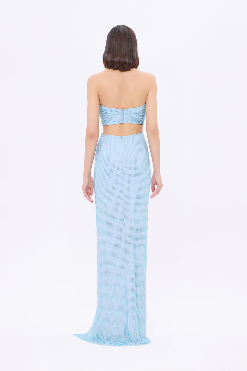 İşleme Kumaş Detaylı Yırtmaçlı Etek Büstiyer Takım - 3006C