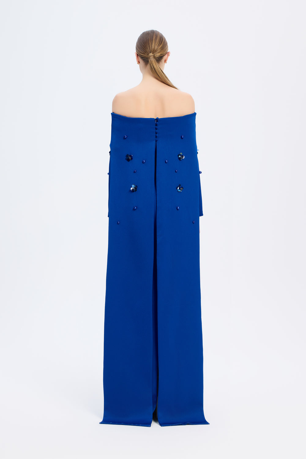 Kayık Yaka Aksesuar Detaylı Uzun Abiye Elbise - 01026C