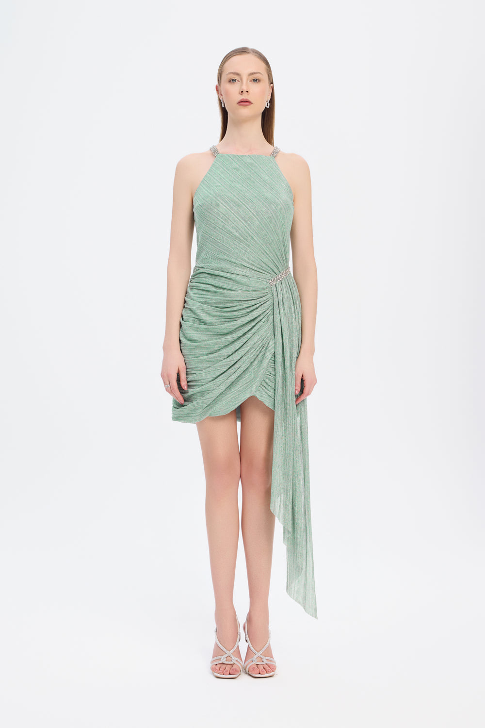 Taşlı Drape Detaylı Mini Abiye Elbise - 9009C