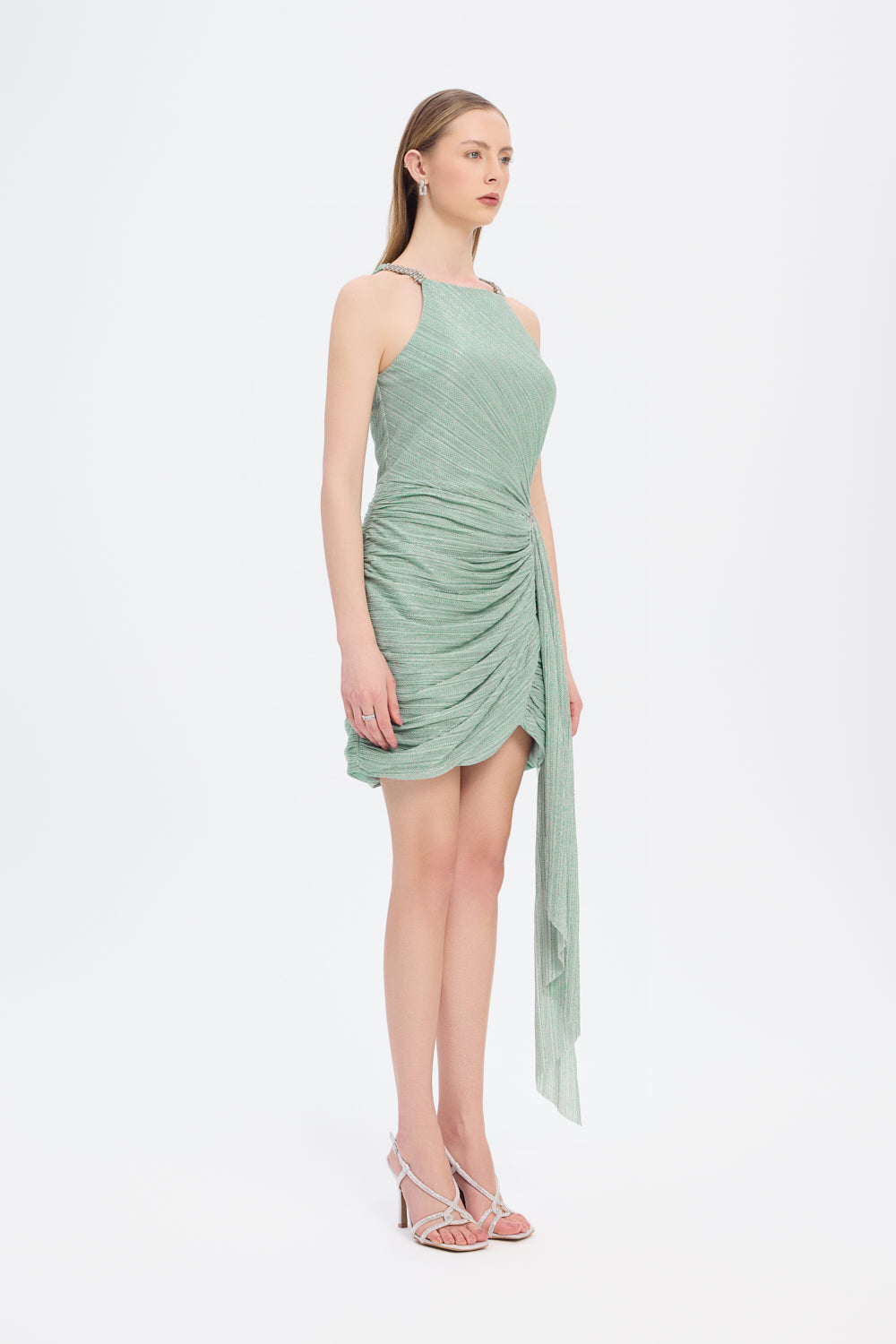 Taşlı Drape Detaylı Mini Abiye Elbise - 9009C