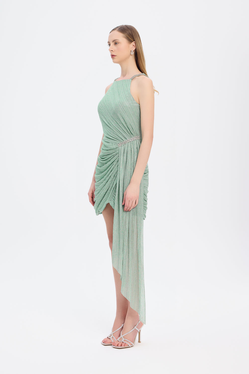 Taşlı Drape Detaylı Mini Abiye Elbise - 9009C