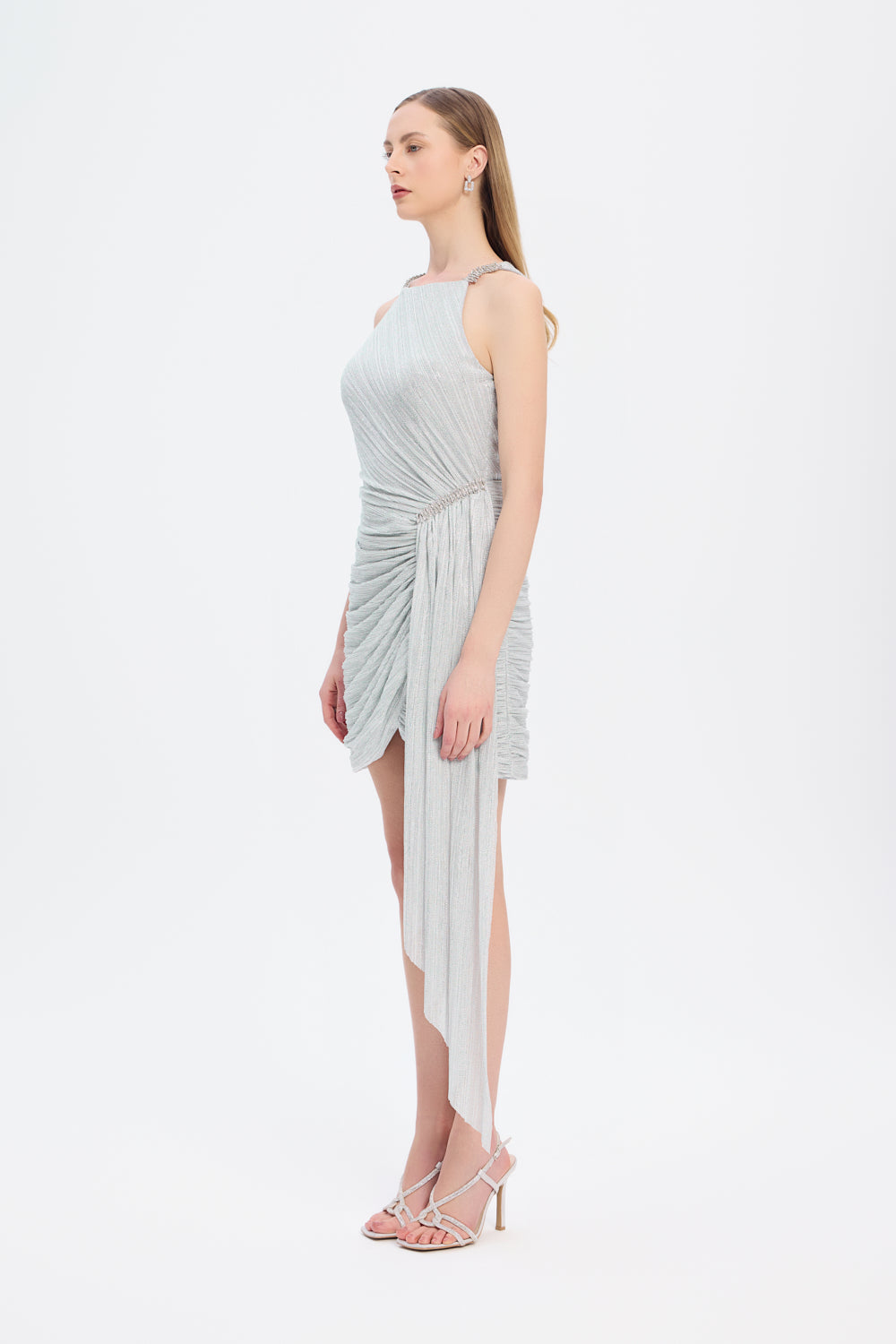 Taşlı Drape Detaylı Mini Abiye Elbise - 9009C