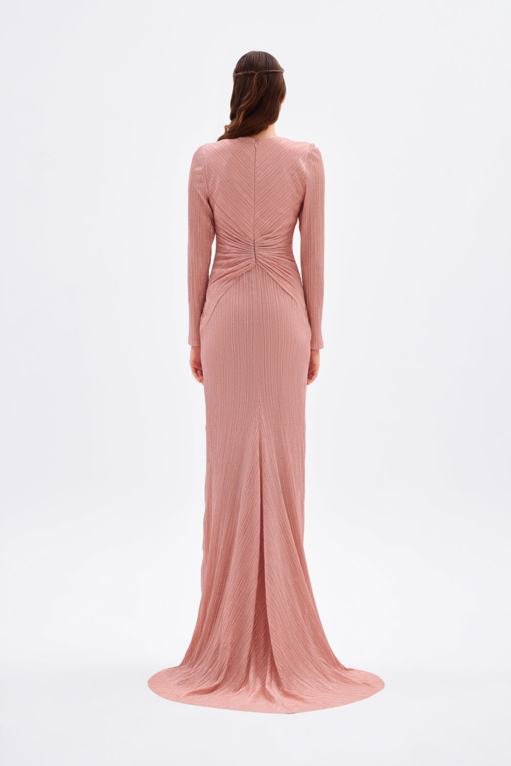 Düğüm Detaylı V Yaka Simli Uzun Abiye Elbise - 9120C