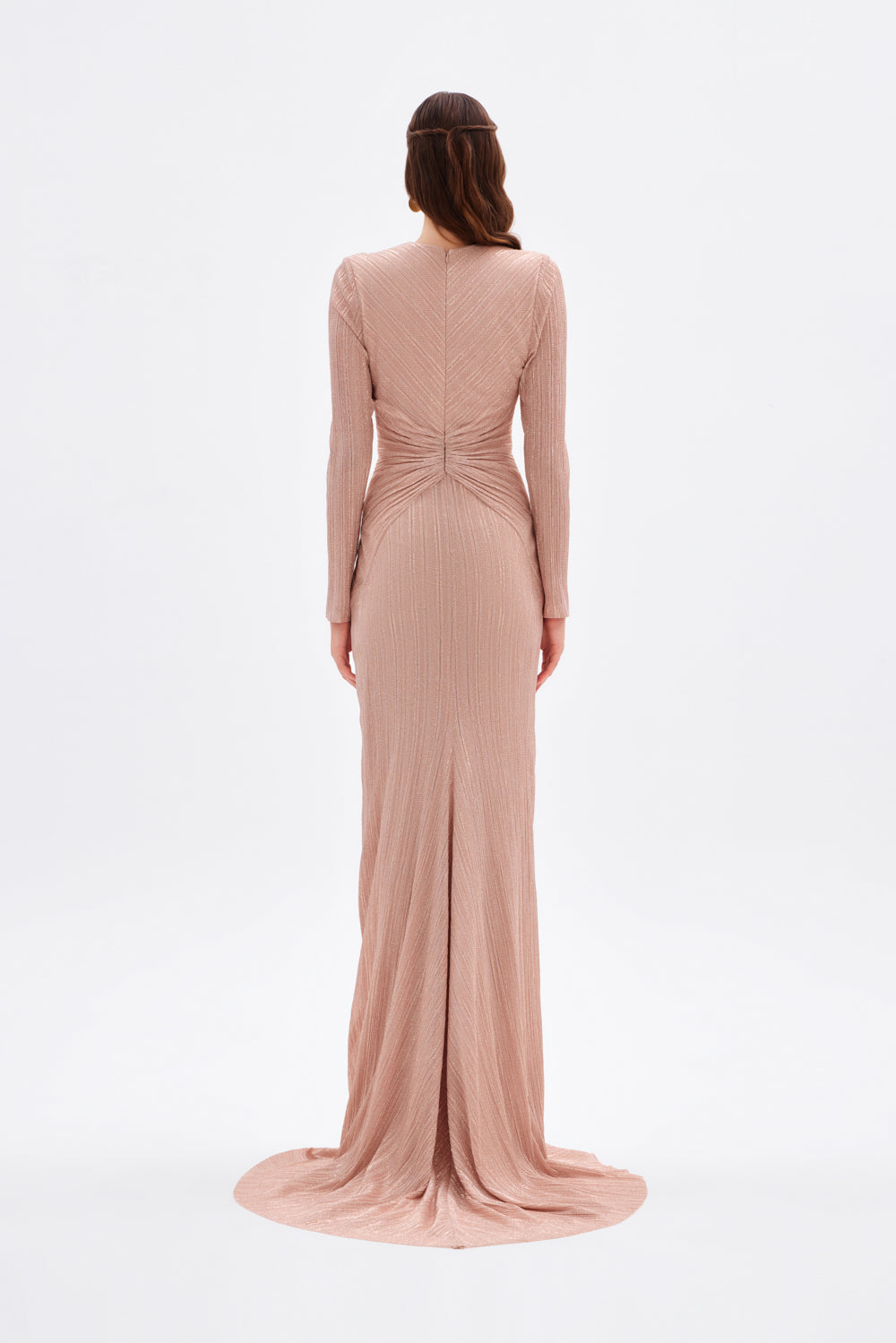 Düğüm Detaylı V Yaka Simli Uzun Abiye Elbise - 9120C