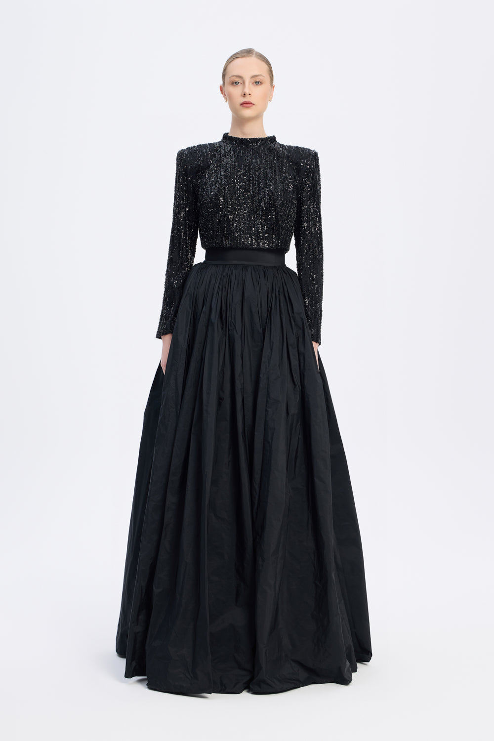 Uzun Kollu Taşlı Ceket - Tafta Etek Takım - 9064C