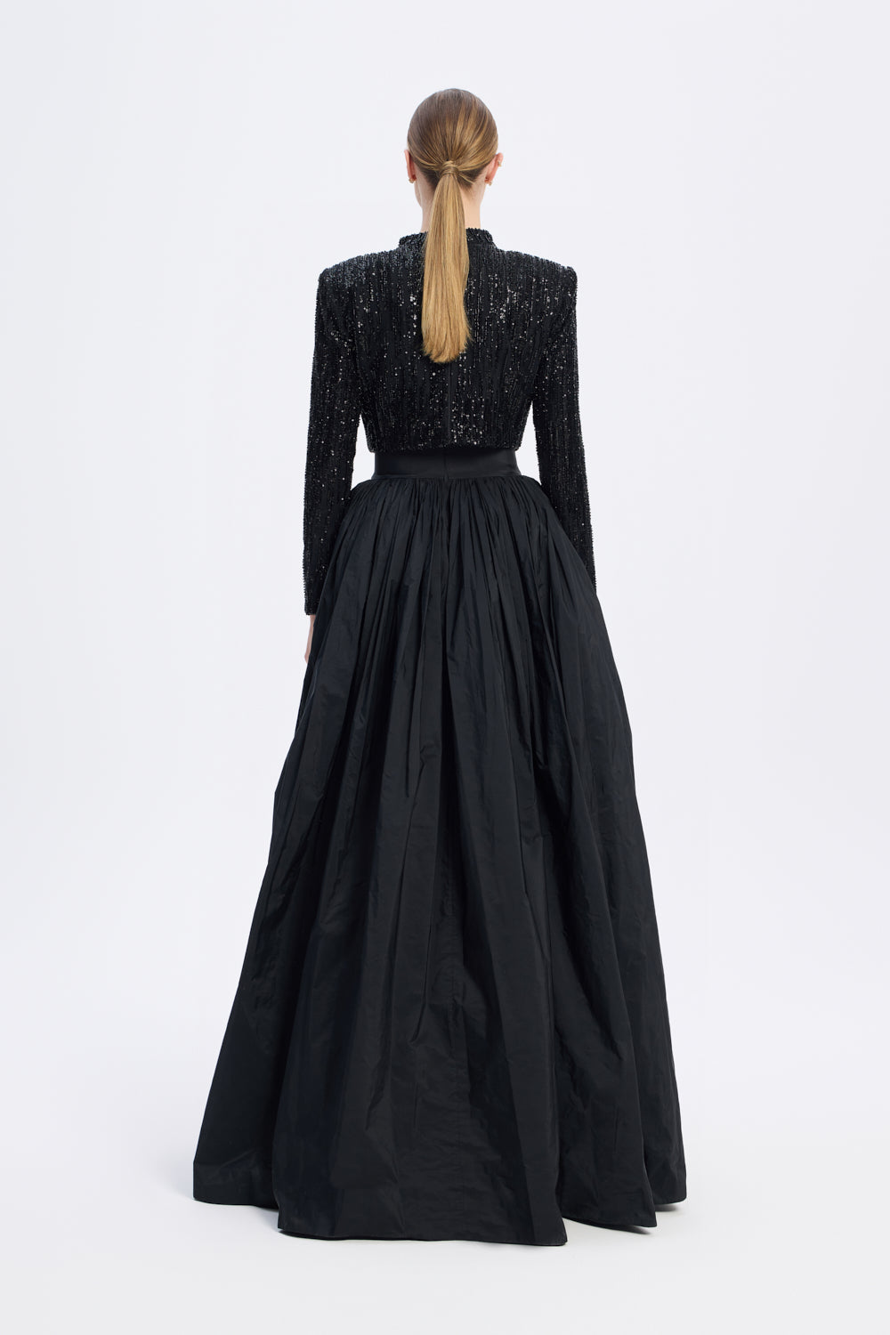 Uzun Kollu Taşlı Ceket - Tafta Etek Takım - 9064C