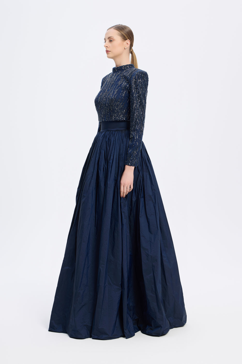 Uzun Kollu Taşlı Ceket - Tafta Etek Takım - 9064C