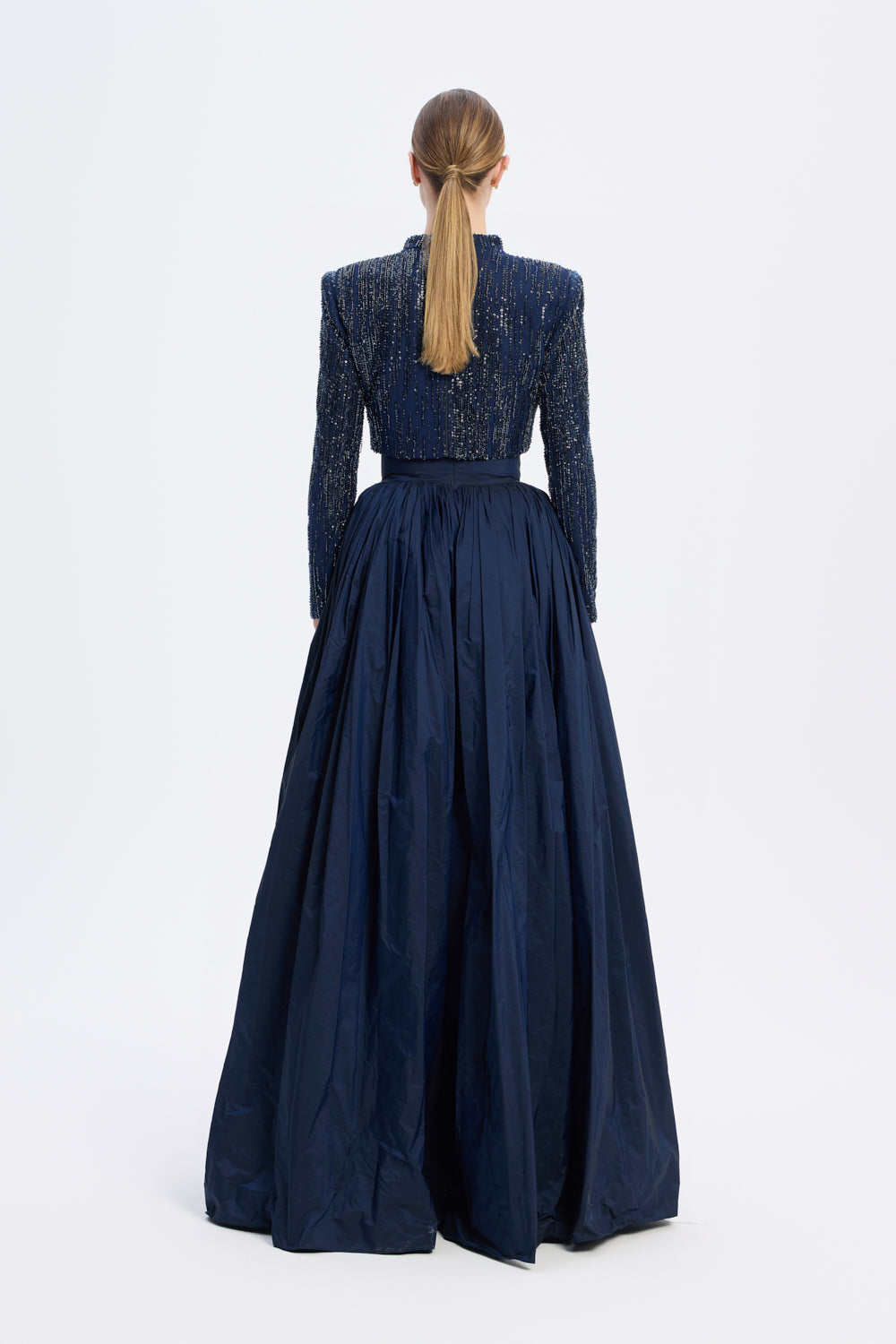 Uzun Kollu Taşlı Ceket - Tafta Etek Takım - 9064C