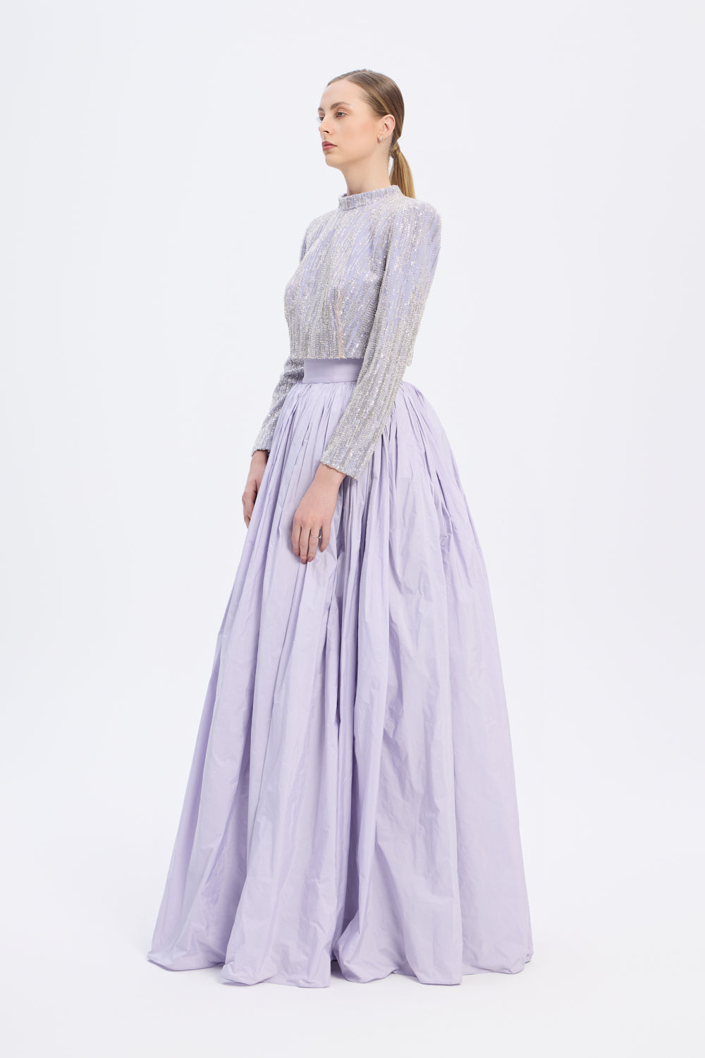 Uzun Kollu Taşlı Ceket - Tafta Etek Takım - 9064C