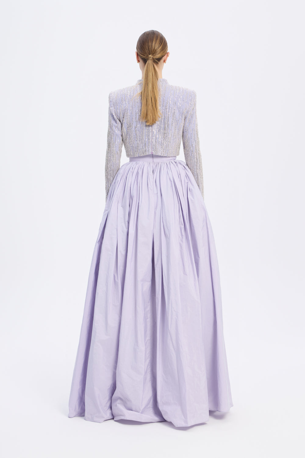 Uzun Kollu Taşlı Ceket - Tafta Etek Takım - 9064C