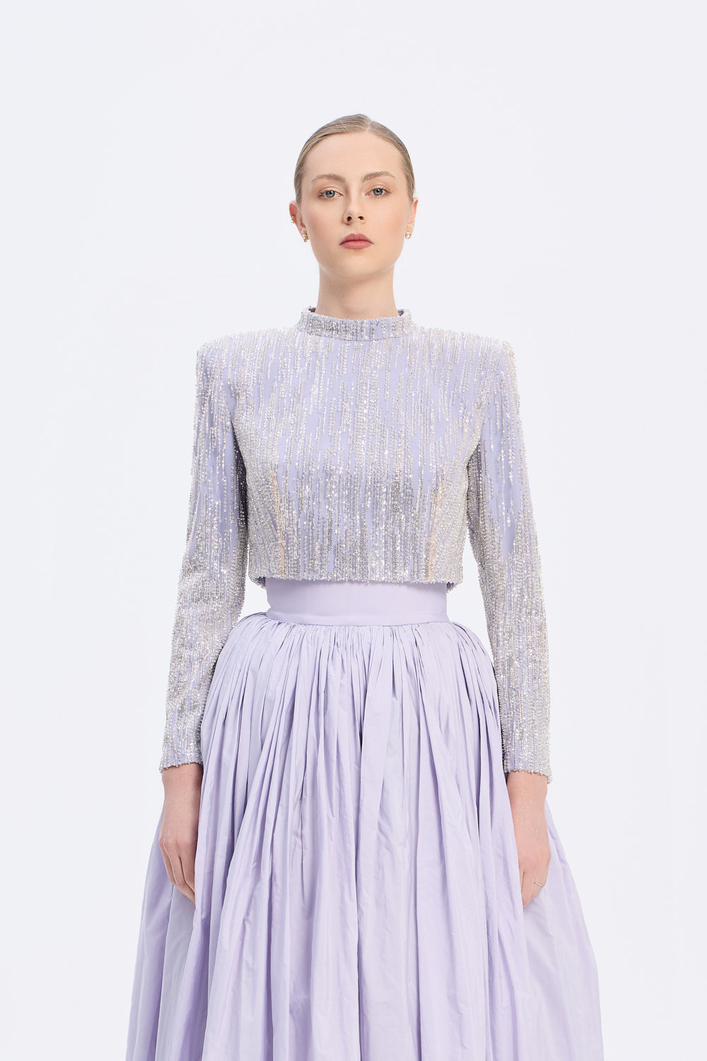 Uzun Kollu Taşlı Ceket - Tafta Etek Takım - 9064C