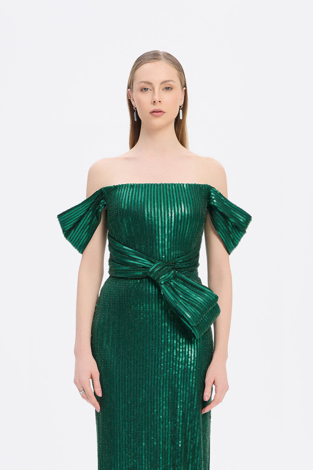 Fiyonk Detaylı Payetli Uzun Abiye Elbise - 9055C