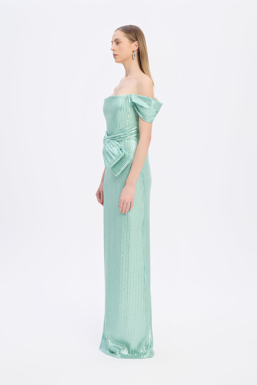 Fiyonk Detaylı Payetli Uzun Abiye Elbise - 9055C