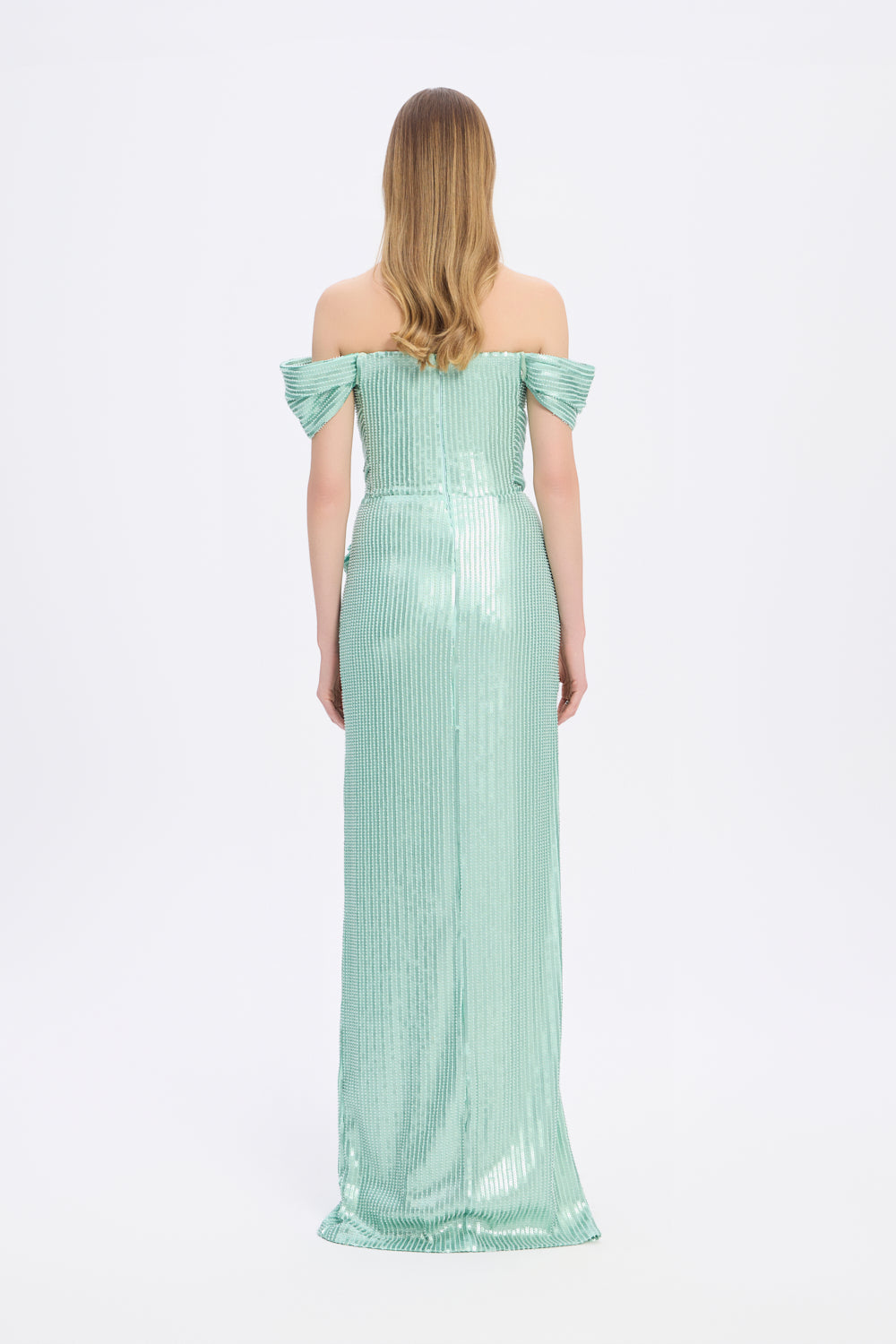 Fiyonk Detaylı Payetli Uzun Abiye Elbise - 9055C