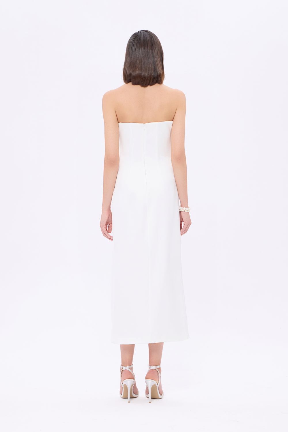 Straplez Yaka Düz Kesim Midi Abiye Elbise - 9011C
