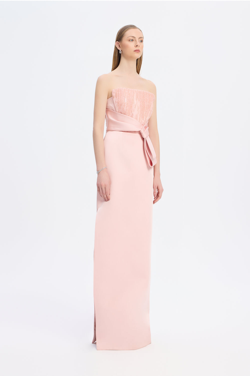 Strapless Collar Straight Cut Satin Evening Dress - 9171C