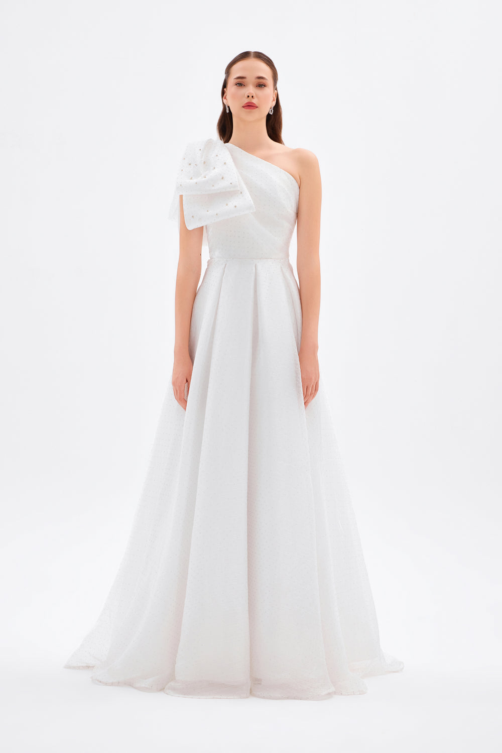 Tek Omuz Fiyonk Detaylı Uzun Abiye Elbise - 9062C