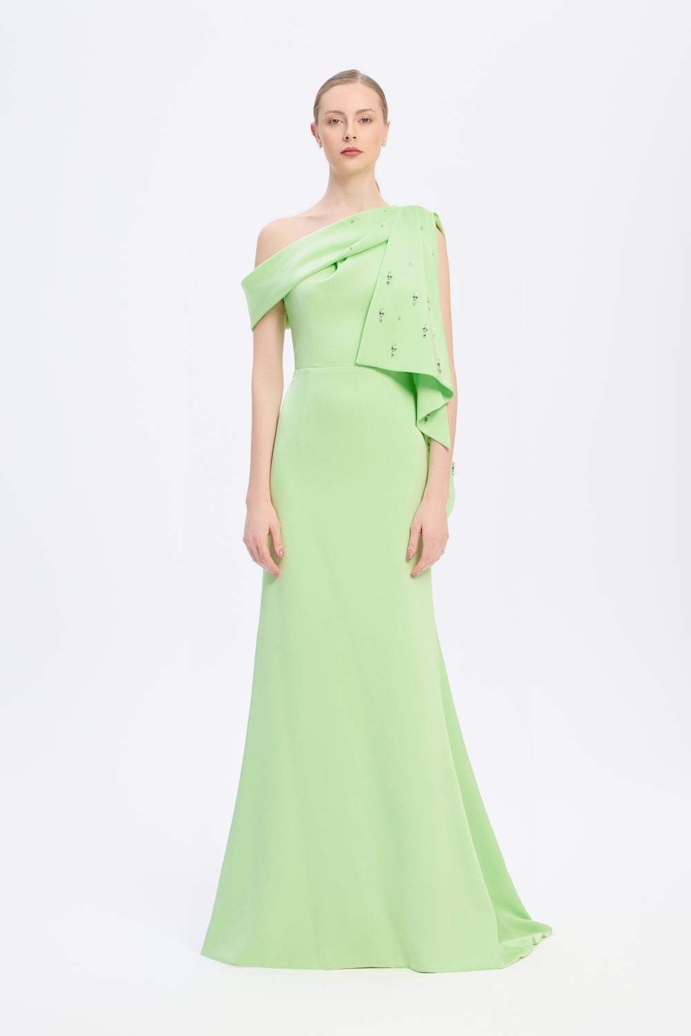 Taş İşlemeli Balık Kesim Uzun Abiye Elbise - 9166C