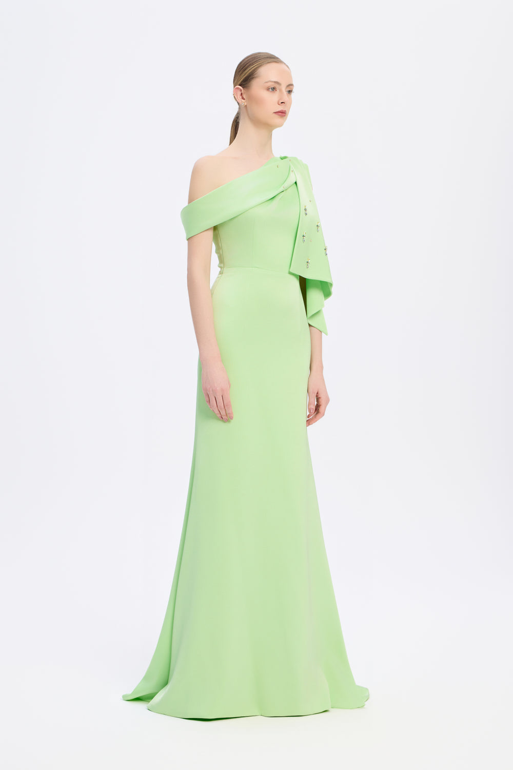 Taş İşlemeli Balık Kesim Uzun Abiye Elbise - 9166C