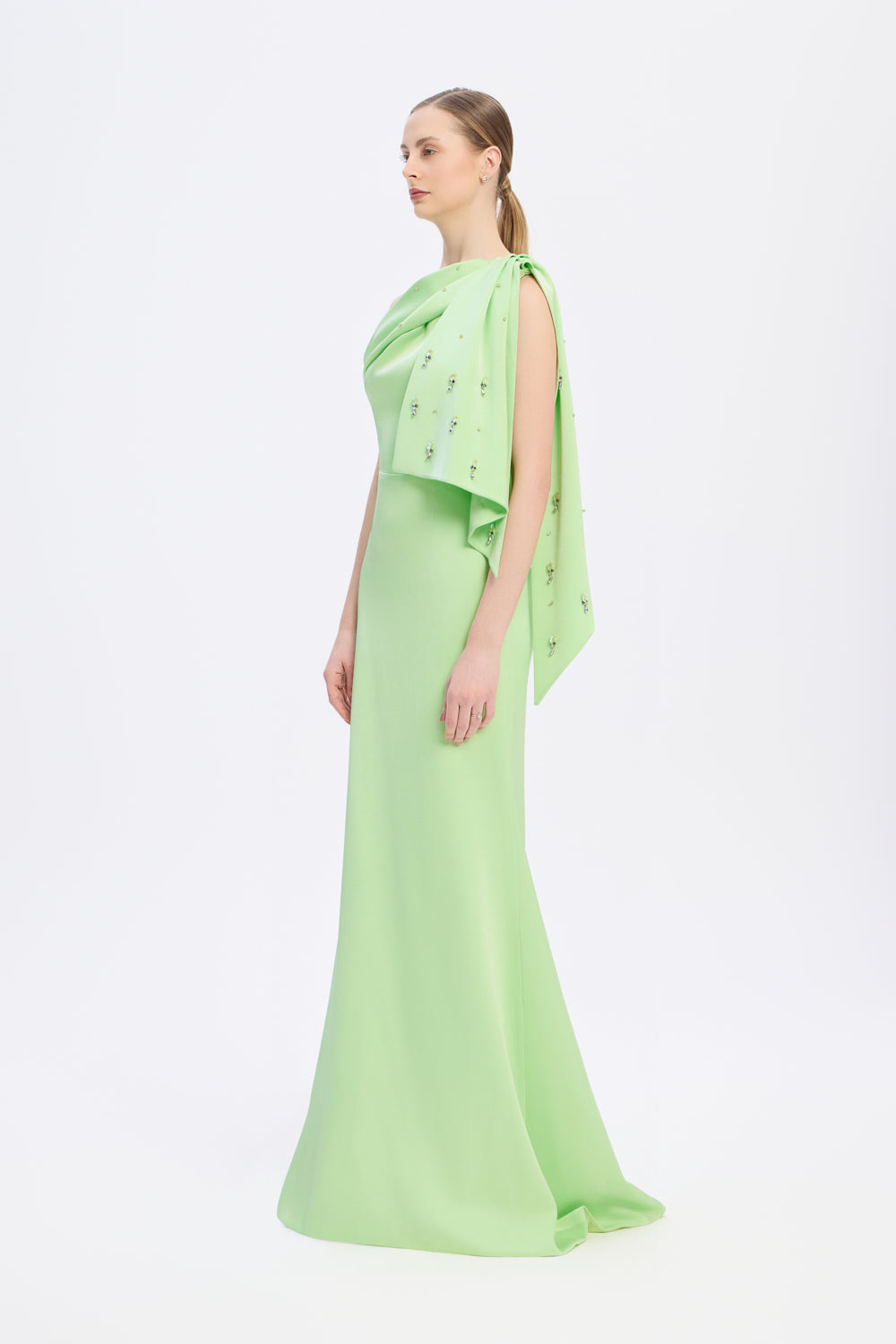 Taş İşlemeli Balık Kesim Uzun Abiye Elbise - 9166C