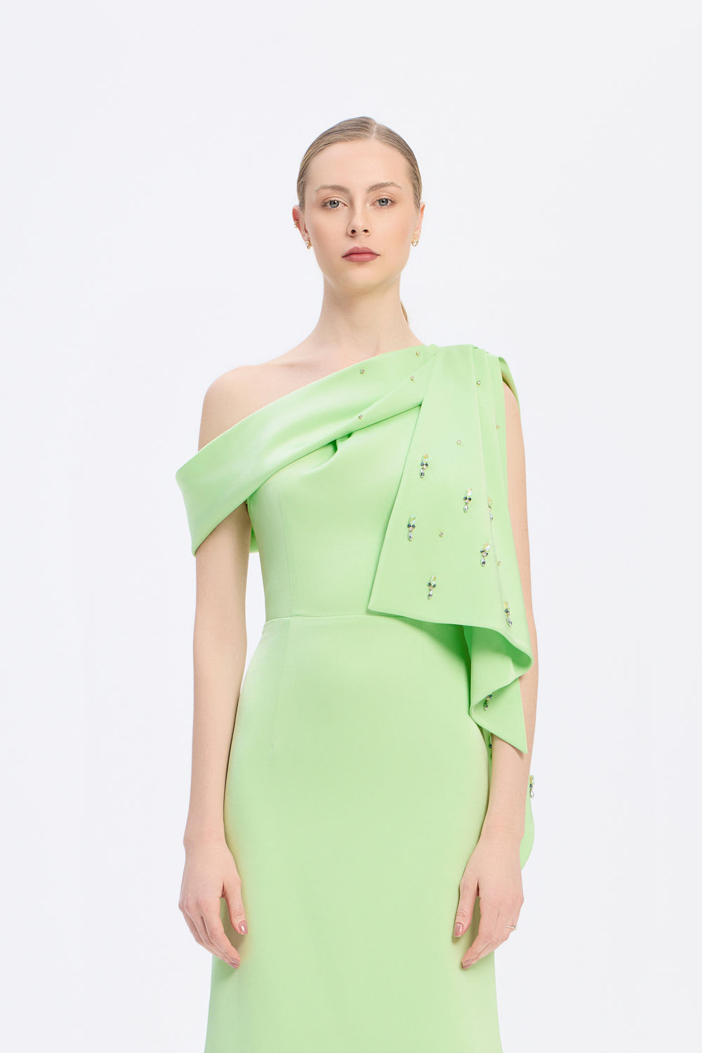 Taş İşlemeli Balık Kesim Uzun Abiye Elbise - 9166C