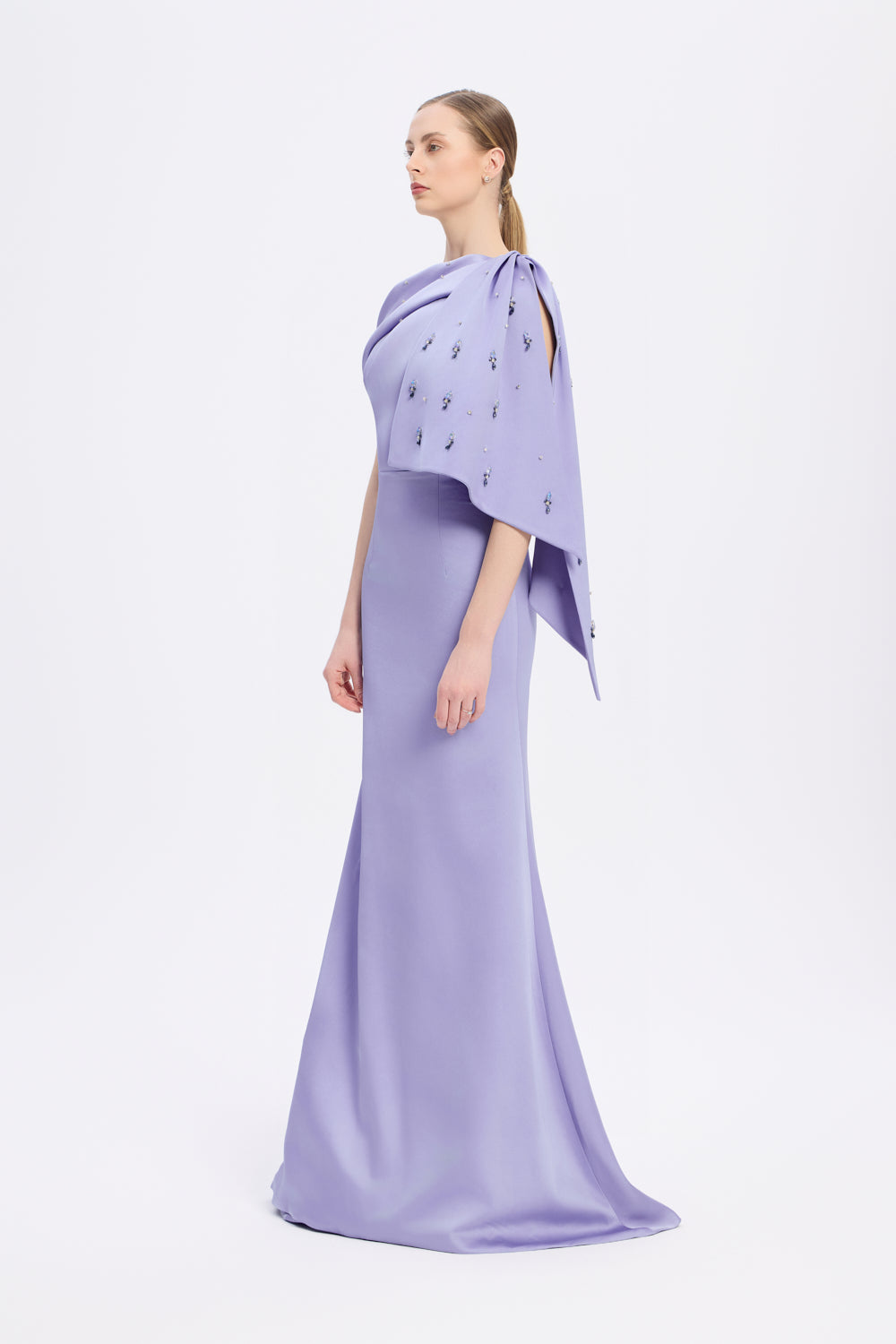 Taş İşlemeli Balık Kesim Uzun Abiye Elbise - 9166C