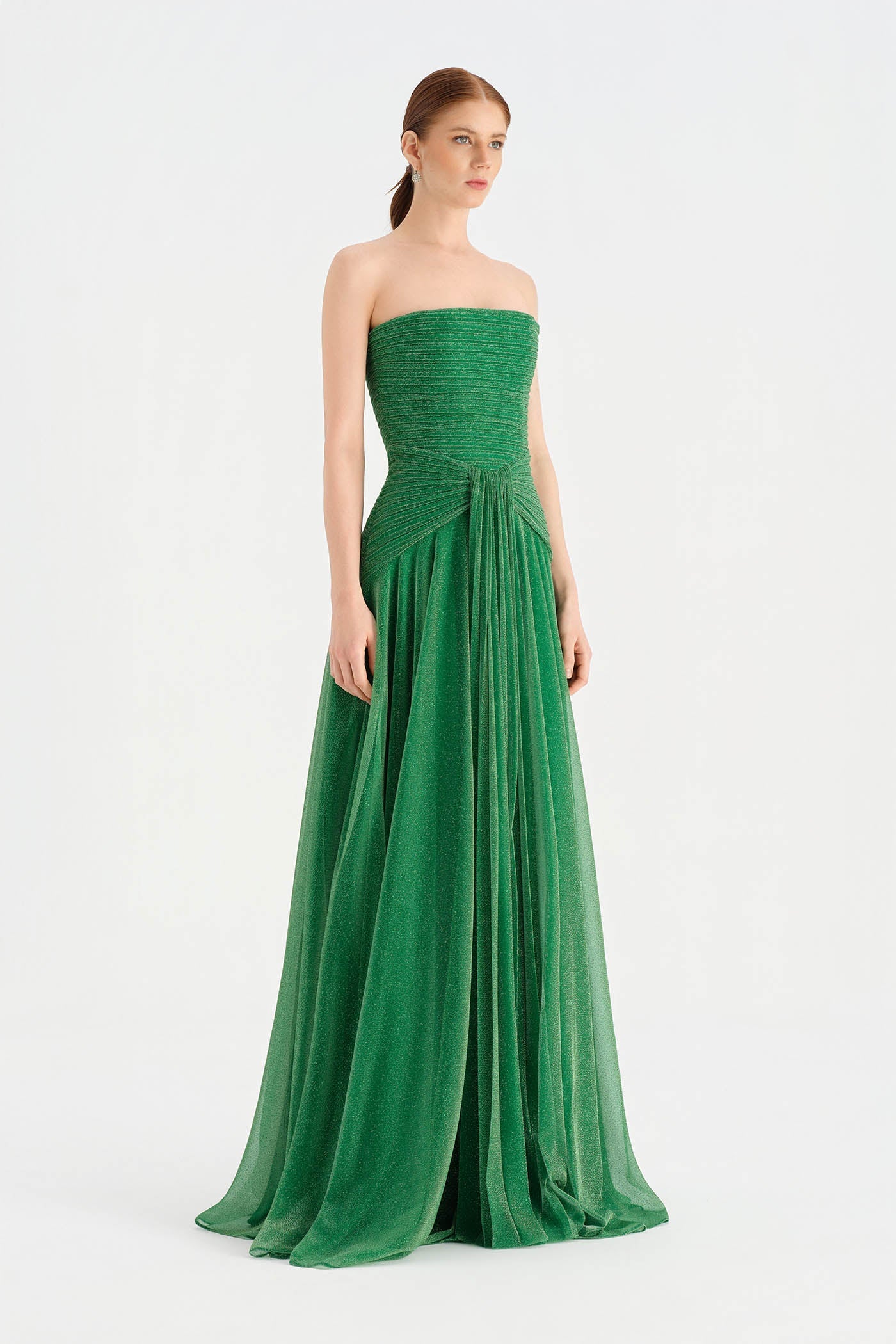 Strapless Collar Silvery Long Evening Dress - 9167C