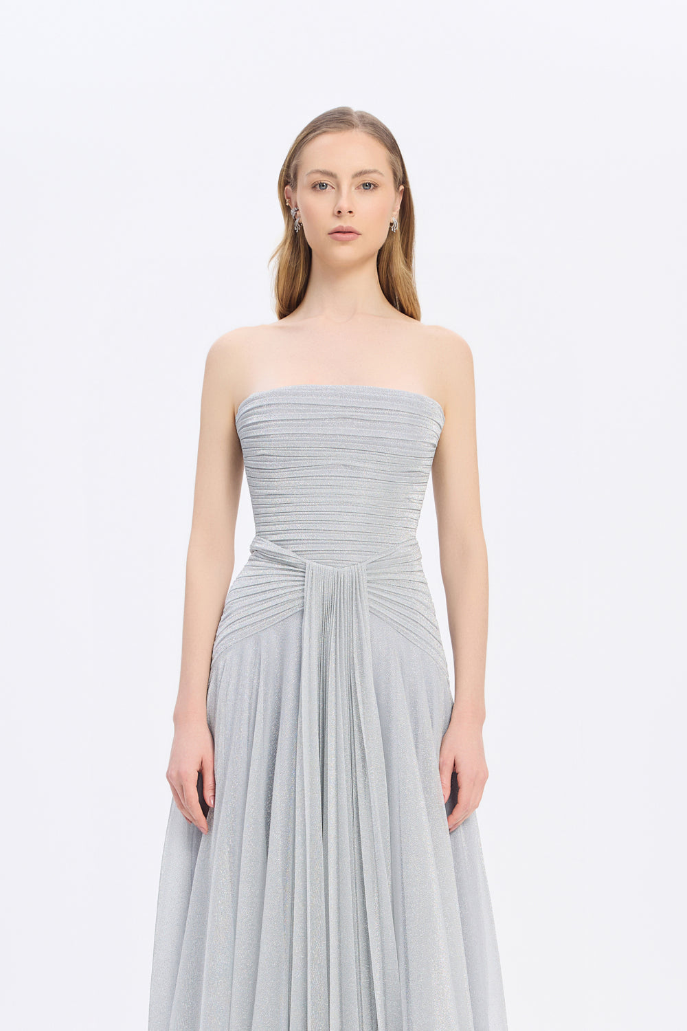 Strapless Collar Silvery Long Evening Dress - 9167C