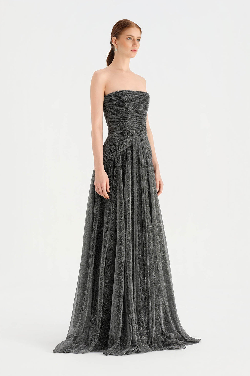 Strapless Collar Silvery Long Evening Dress - 9167C