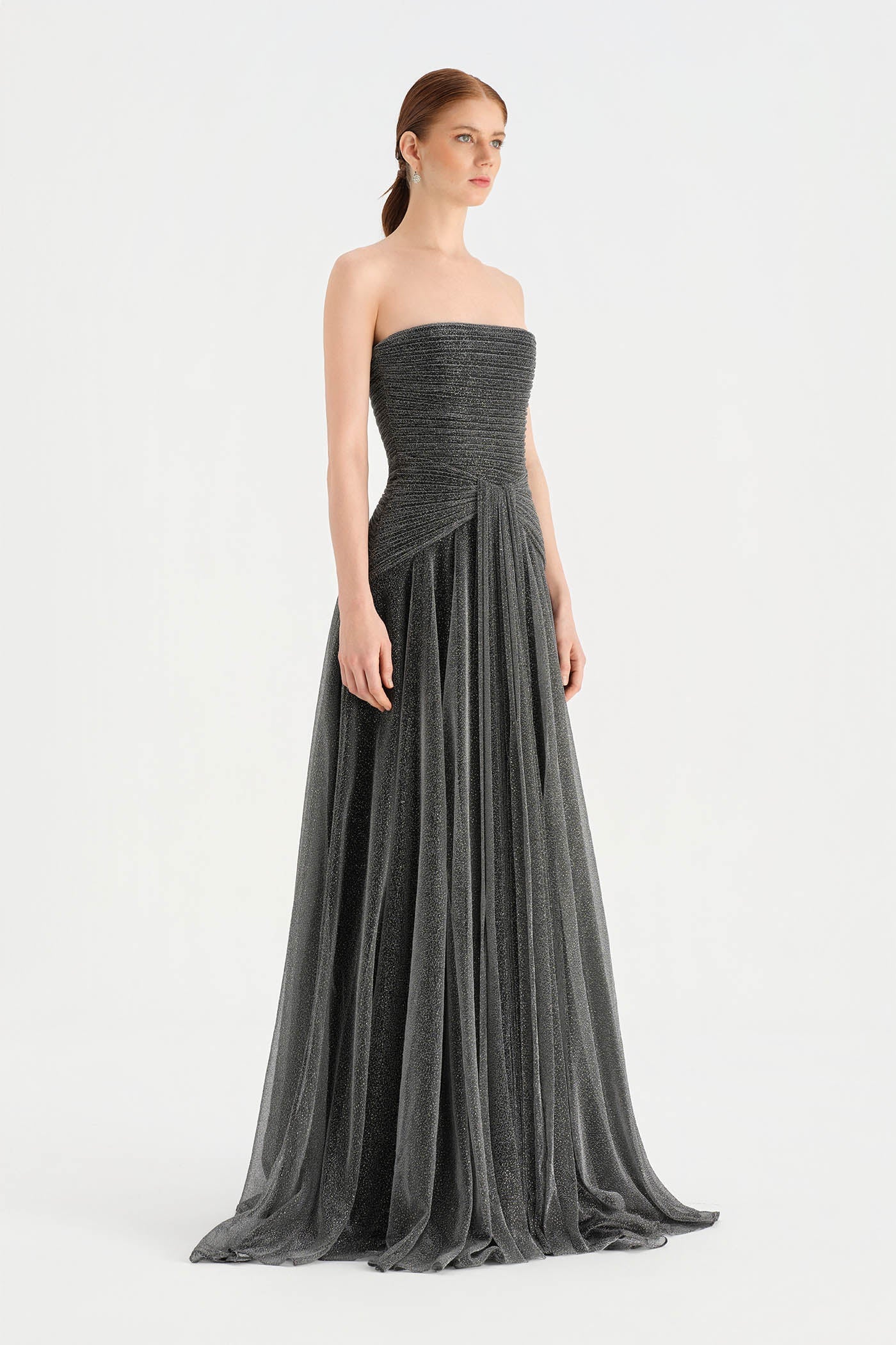 Strapless Collar Silvery Long Evening Dress - 9167C