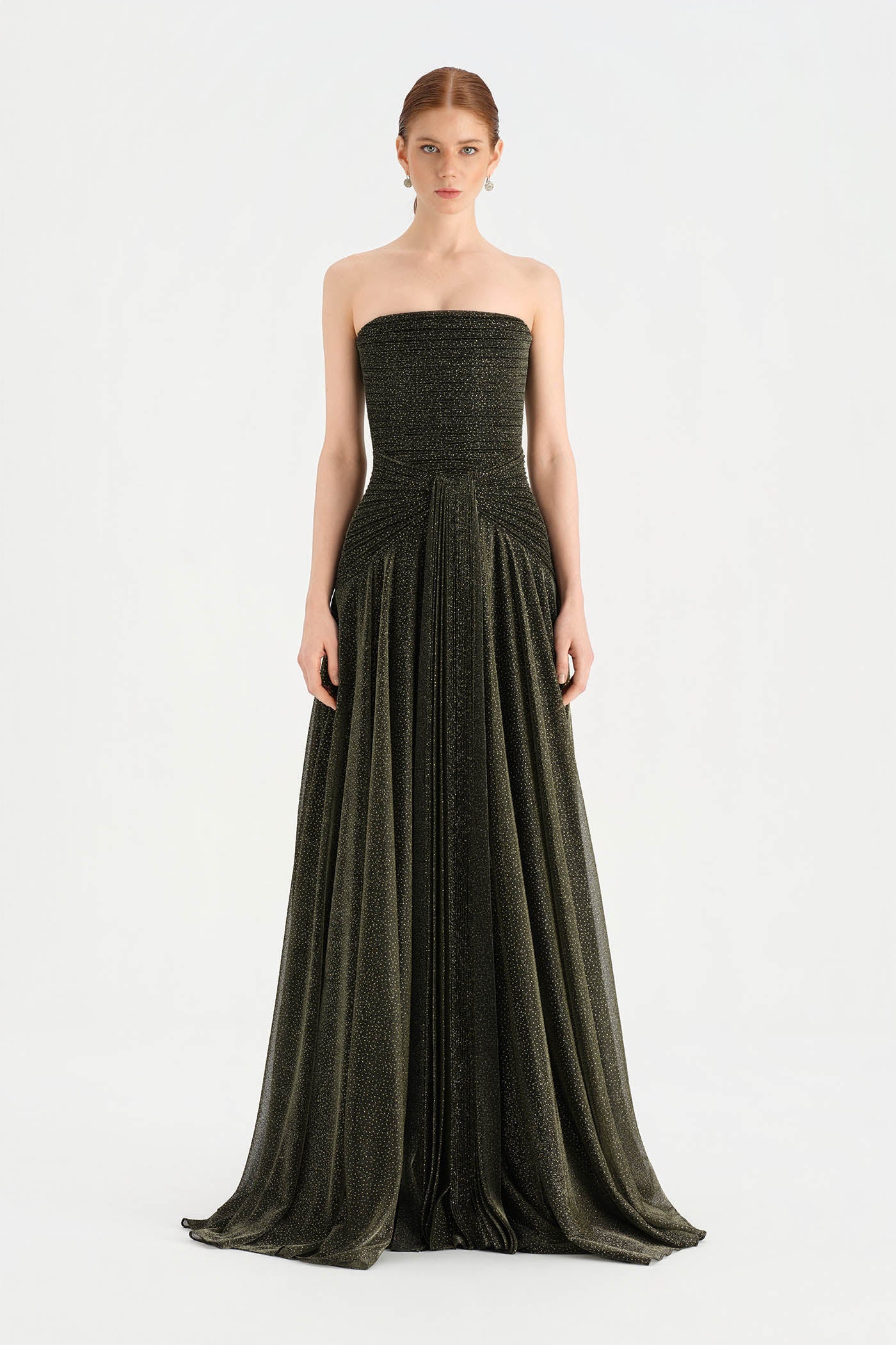 Strapless Collar Silvery Long Evening Dress - 9167C