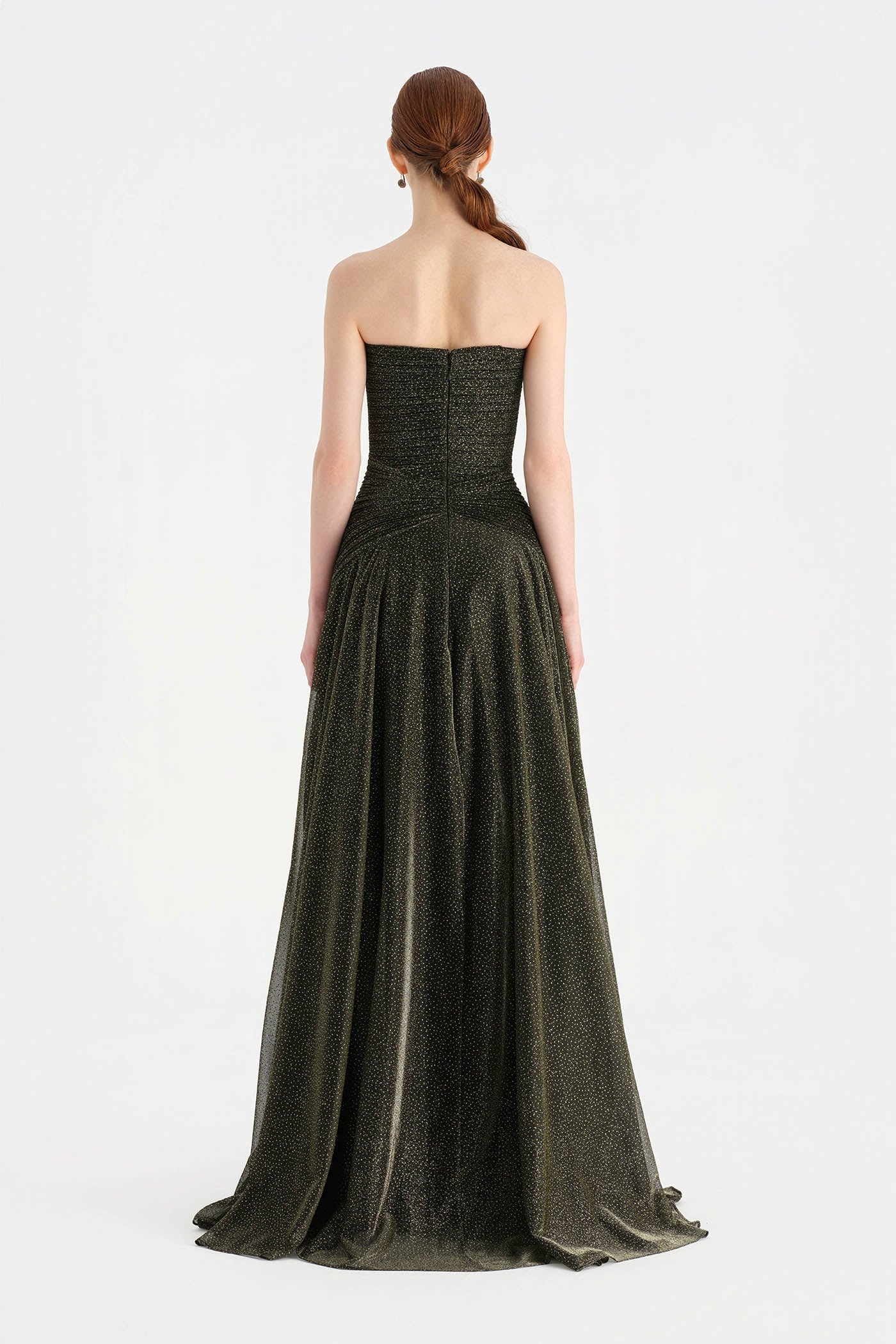 Strapless Collar Silvery Long Evening Dress - 9167C