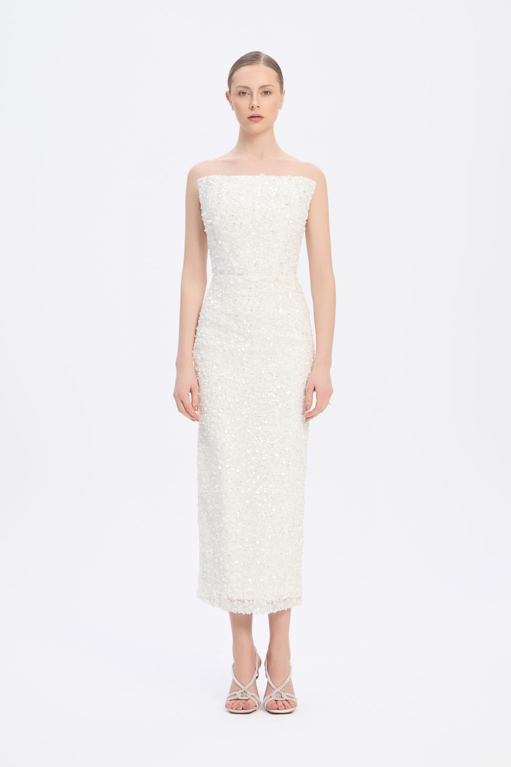 Payet İşlemeli Straplez Midi Abiye Elbise - 9191C
