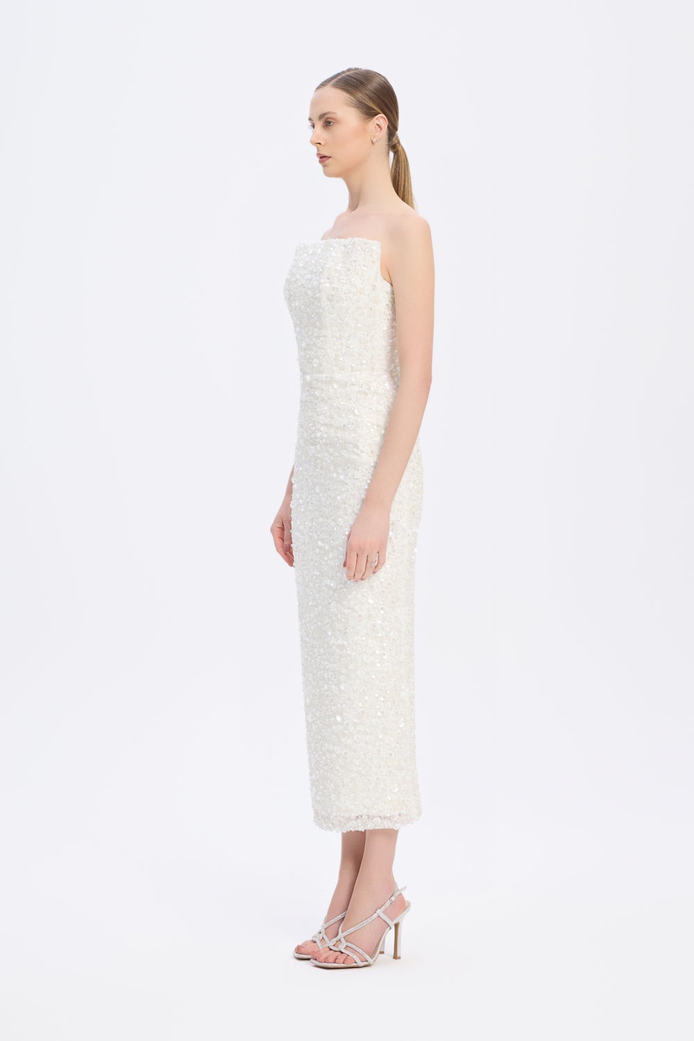 Payet İşlemeli Straplez Midi Abiye Elbise - 9191C