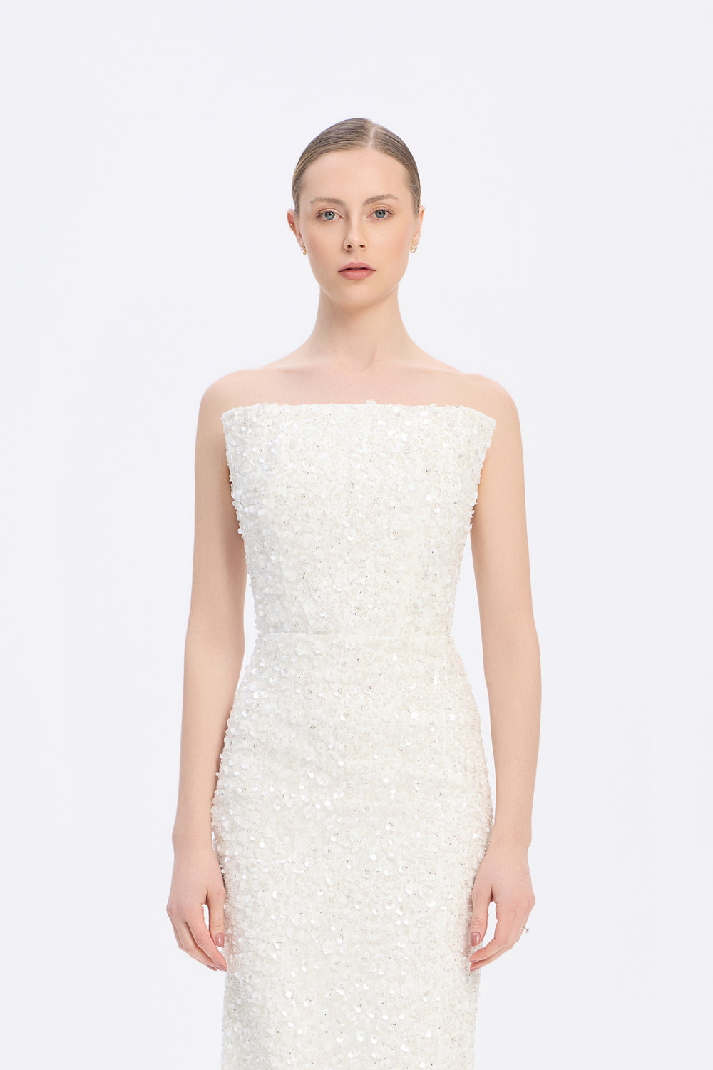 Payet İşlemeli Straplez Midi Abiye Elbise - 9191C