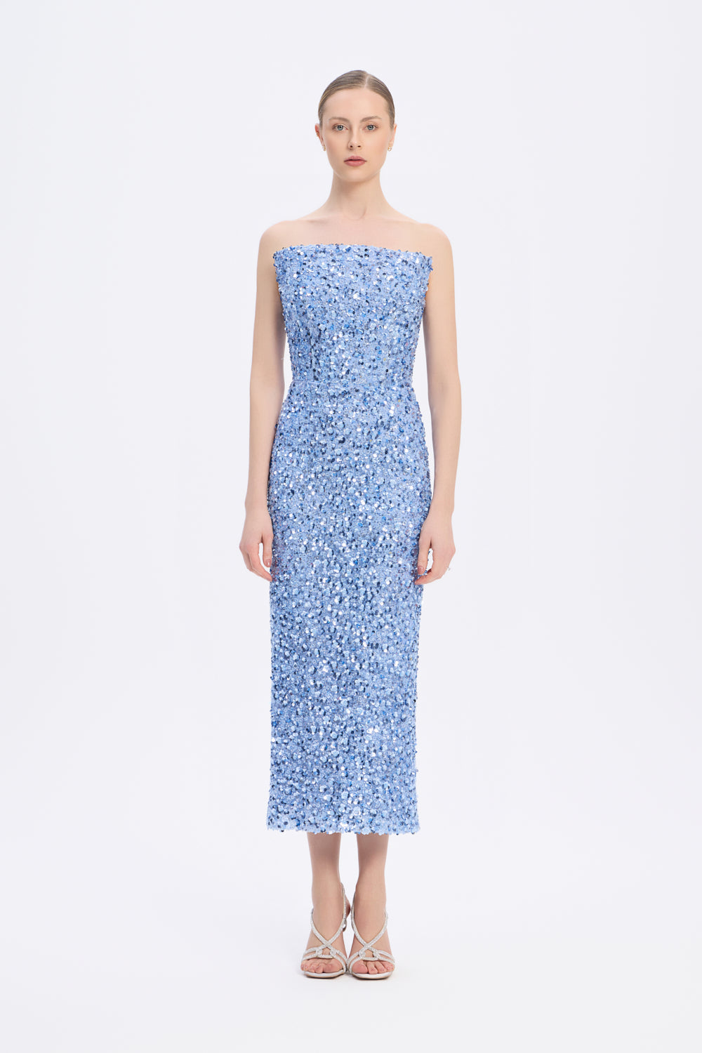 Payet İşlemeli Straplez Midi Abiye Elbise - 9191C