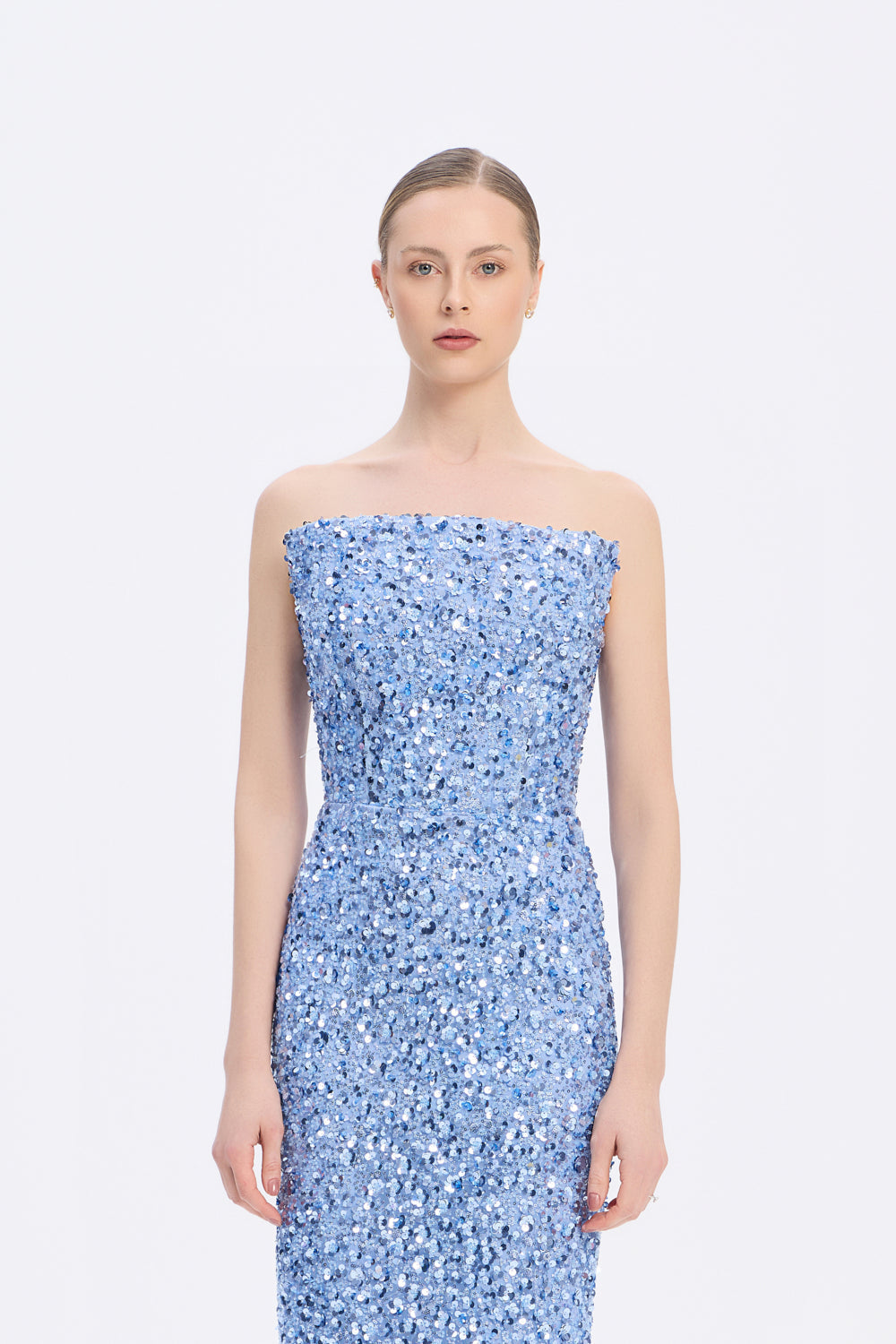 Payet İşlemeli Straplez Midi Abiye Elbise - 9191C