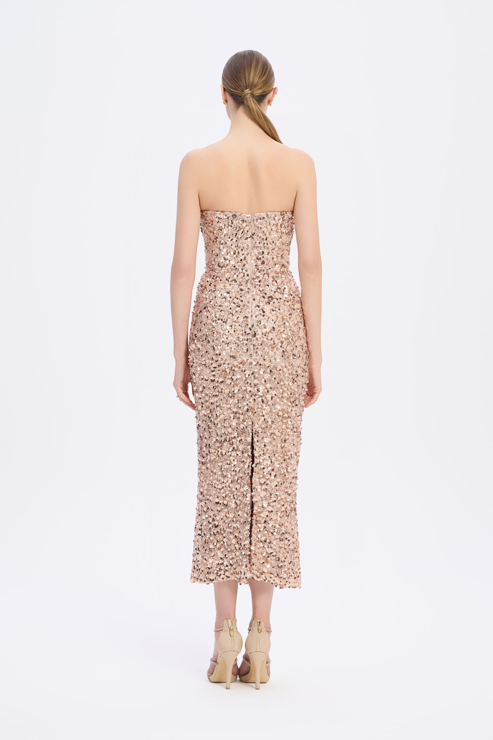 Payet İşlemeli Straplez Midi Abiye Elbise - 9191C