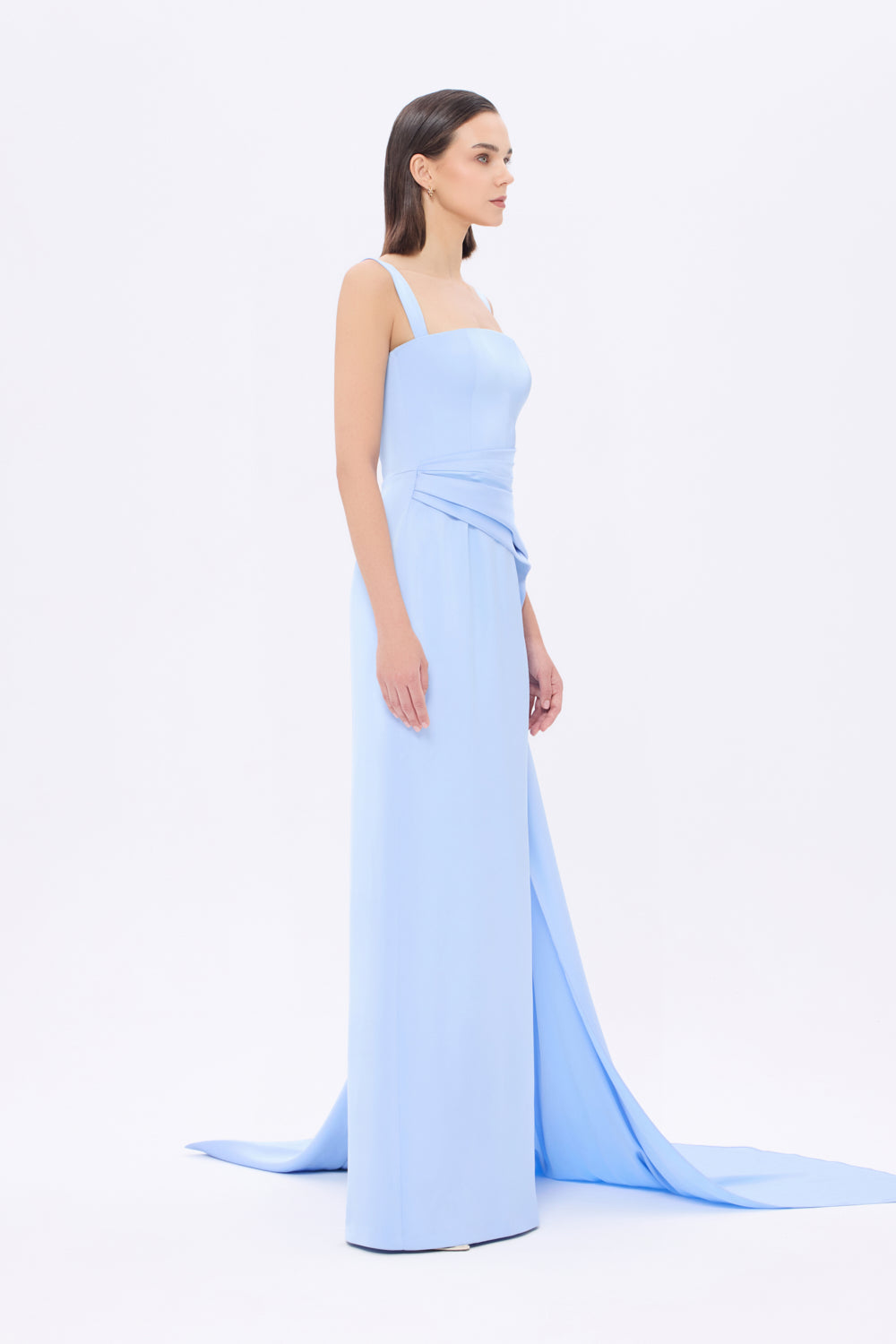Satin Long Evening Dress with Waist Detailed Straps - 9278C