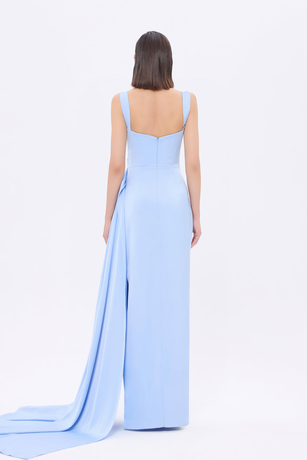 Satin Long Evening Dress with Waist Detailed Straps - 9278C