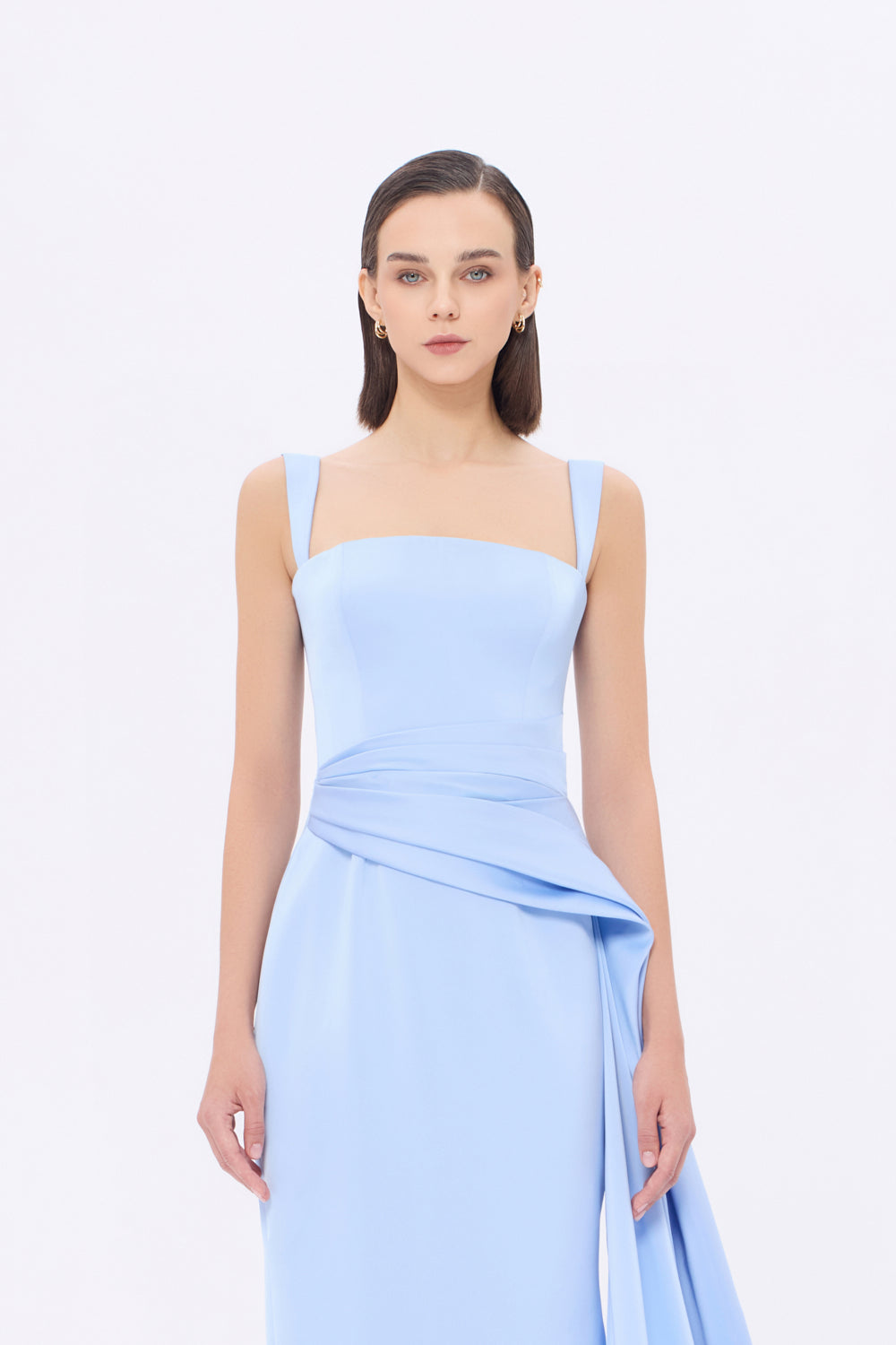 Satin Long Evening Dress with Waist Detailed Straps - 9278C