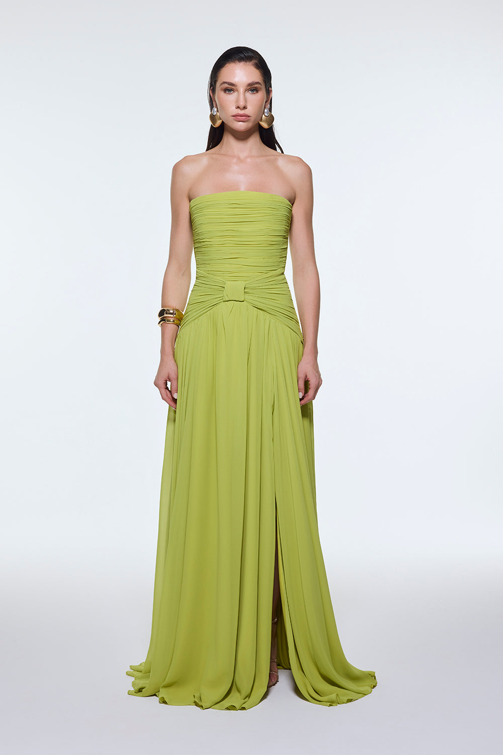 Strapless Collar Waist Draped Chiffon Long Evening Dress - 9288C