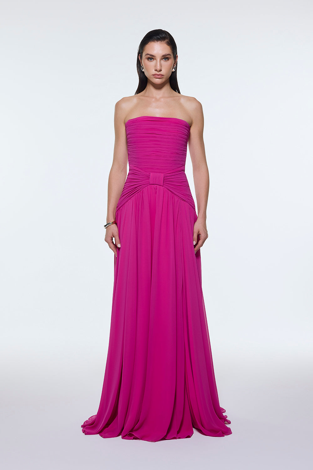 Strapless Collar Waist Draped Chiffon Long Evening Dress - 9288C
