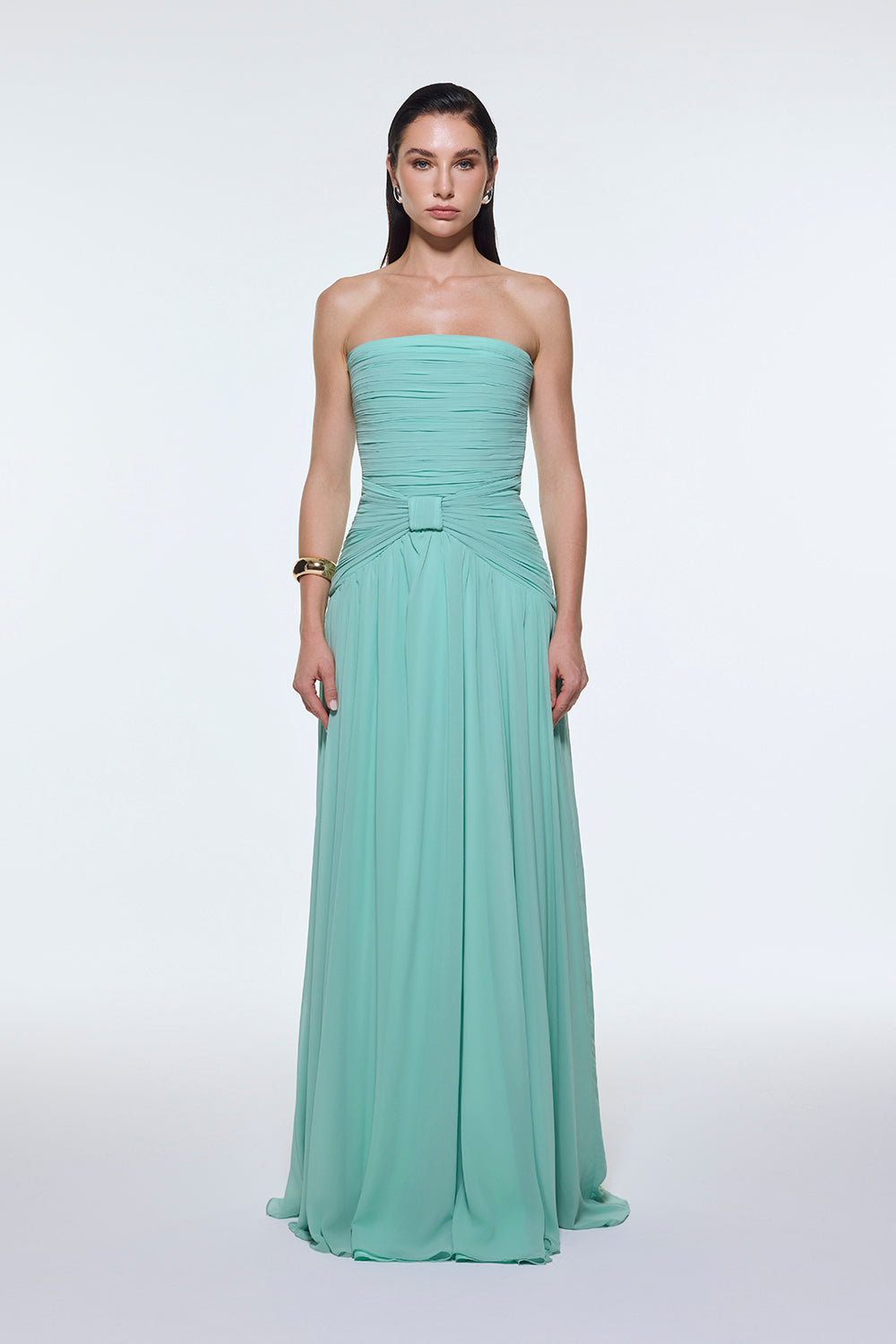Strapless Collar Waist Draped Chiffon Long Evening Dress - 9288C