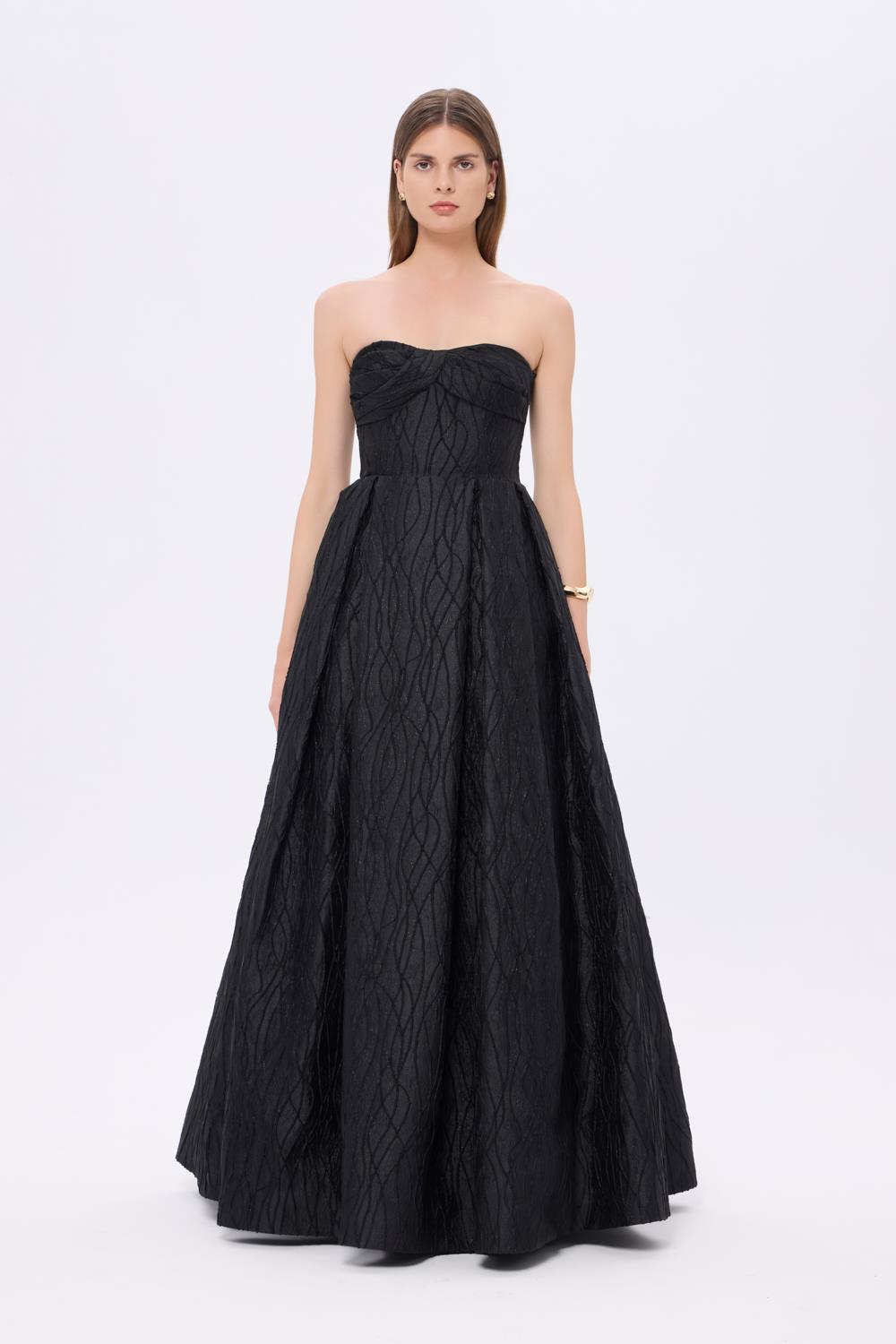 Strapless Princess Cut Organza Long Evening Dress - 9329C