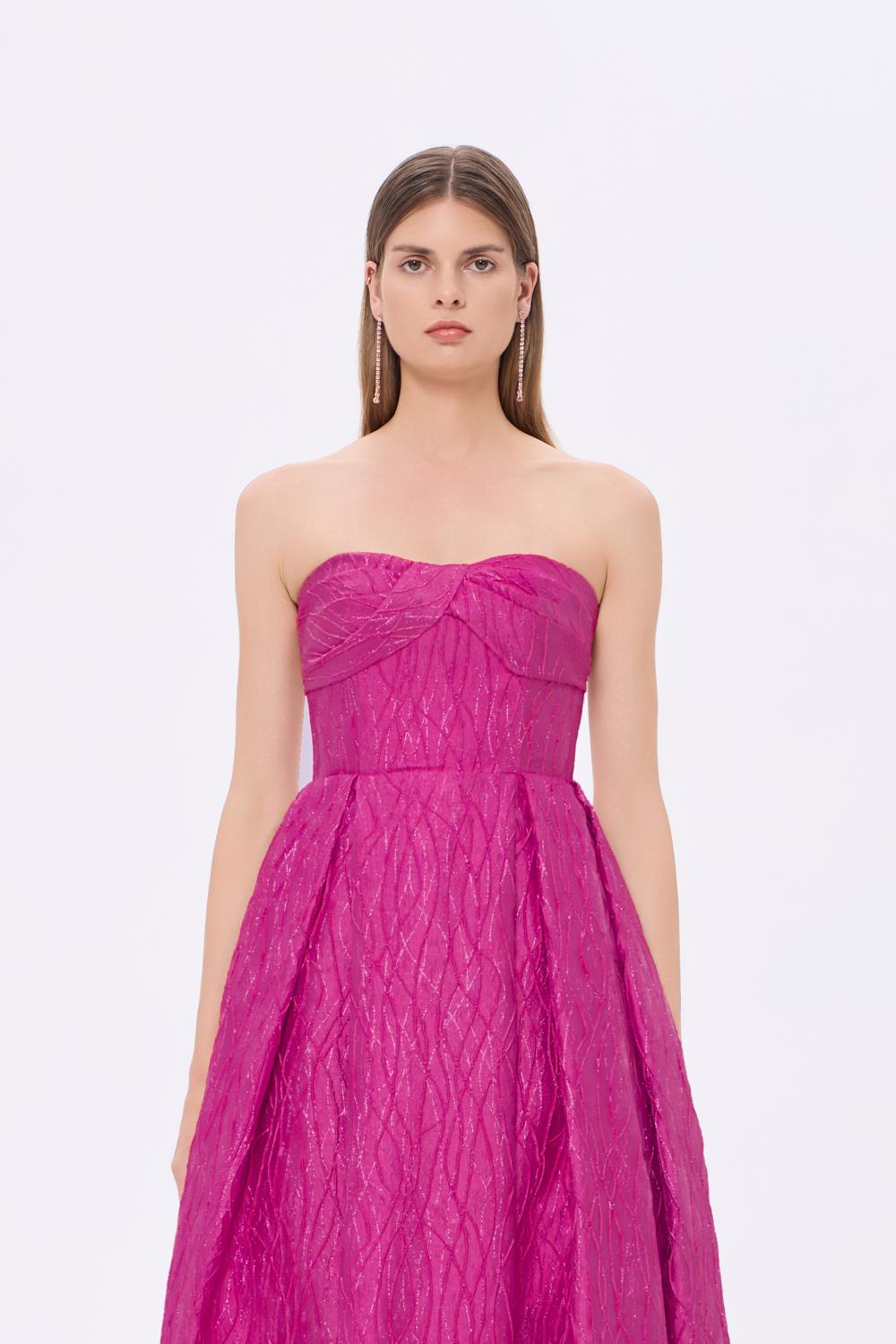 Strapless Princess Cut Organza Long Evening Dress - 9329C