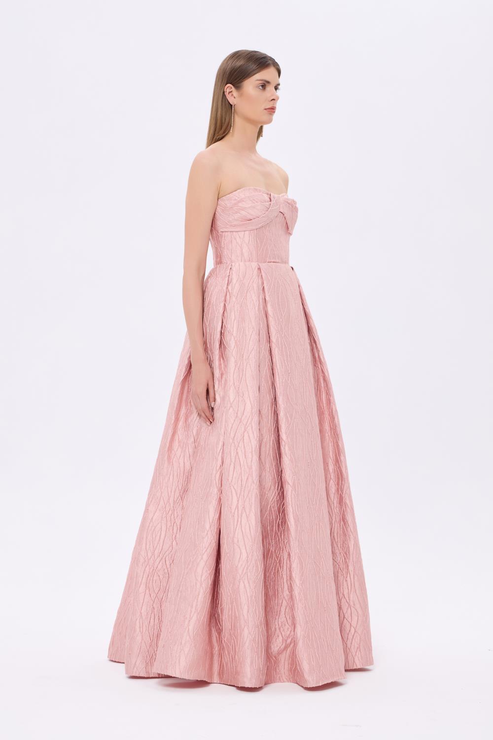 Strapless Princess Cut Organza Long Evening Dress - 9329C
