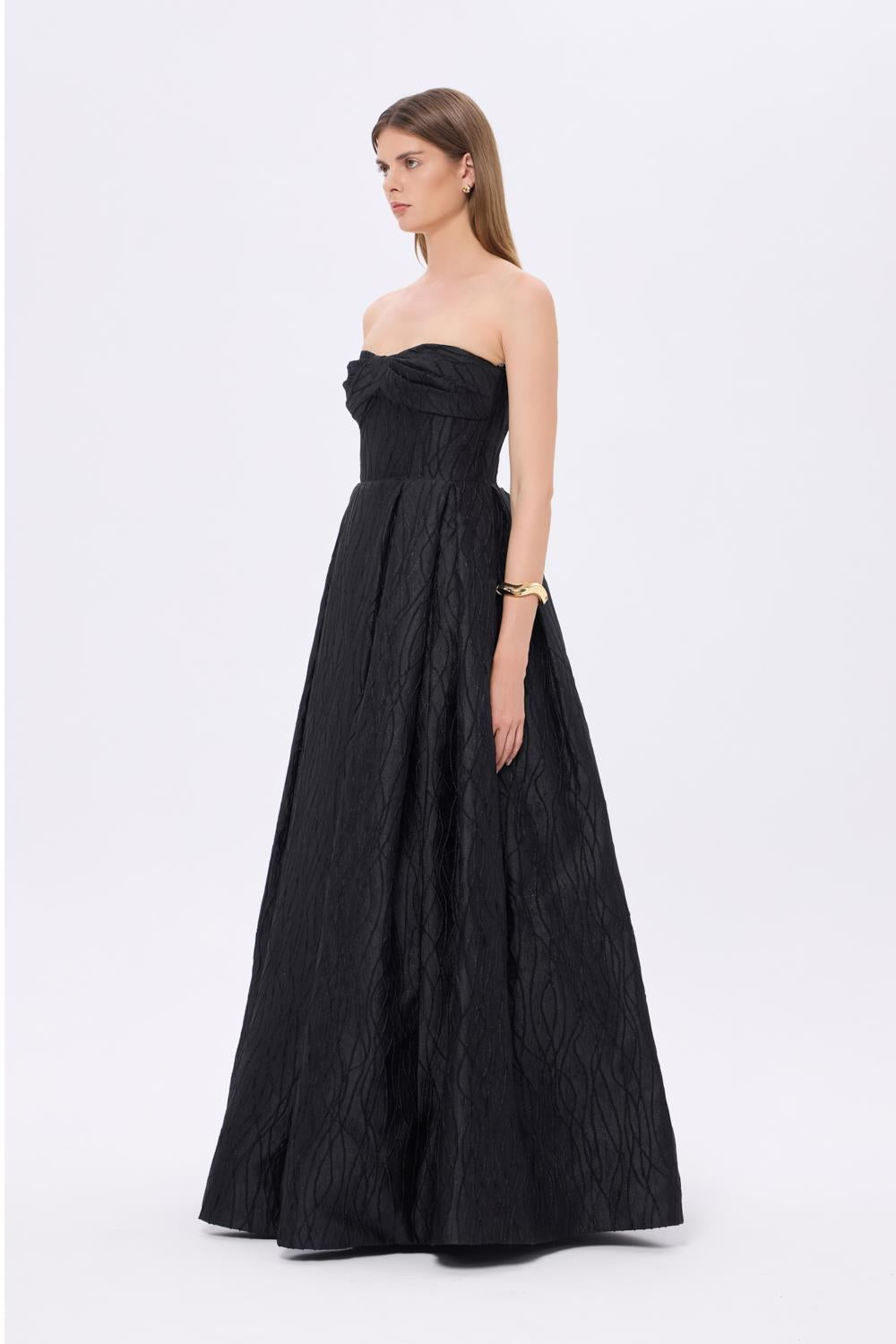 Strapless Princess Cut Organza Long Evening Dress - 9329C